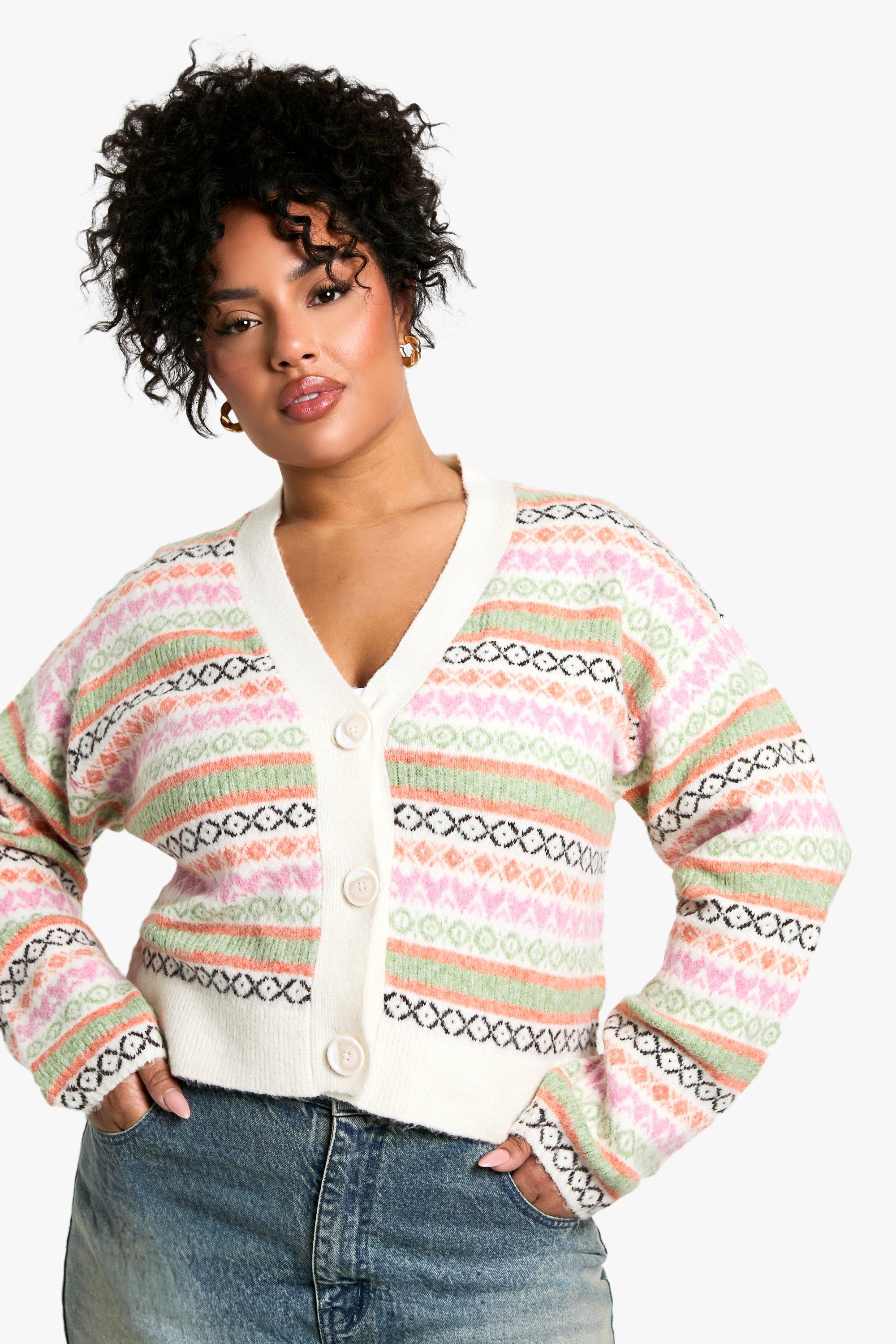Boohoo Plus Gebreide Boxy Pastel Cardigan, Multi