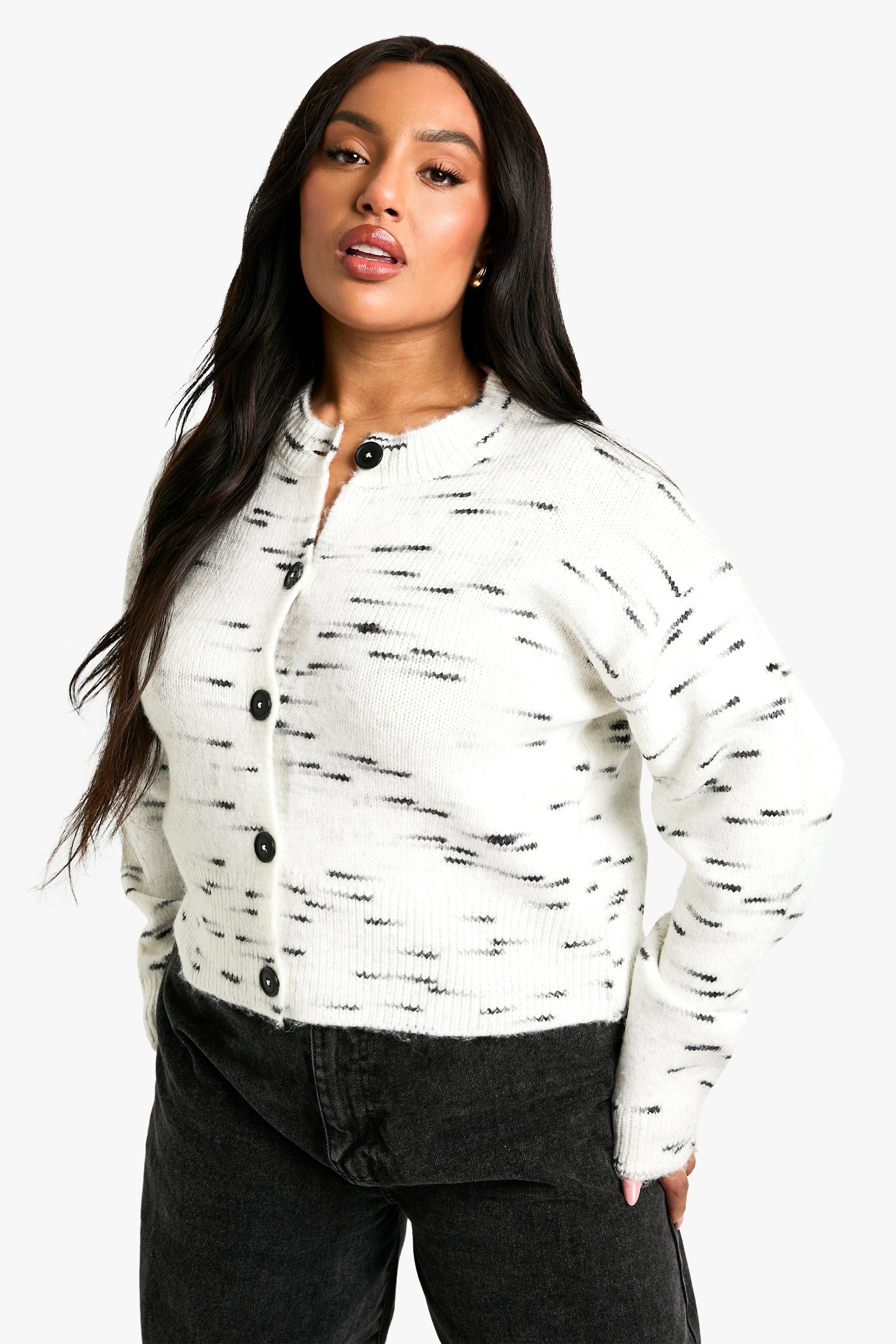 Boohoo Plus Zachte Gebreide Boxy Mergel Cardigan, Ecru