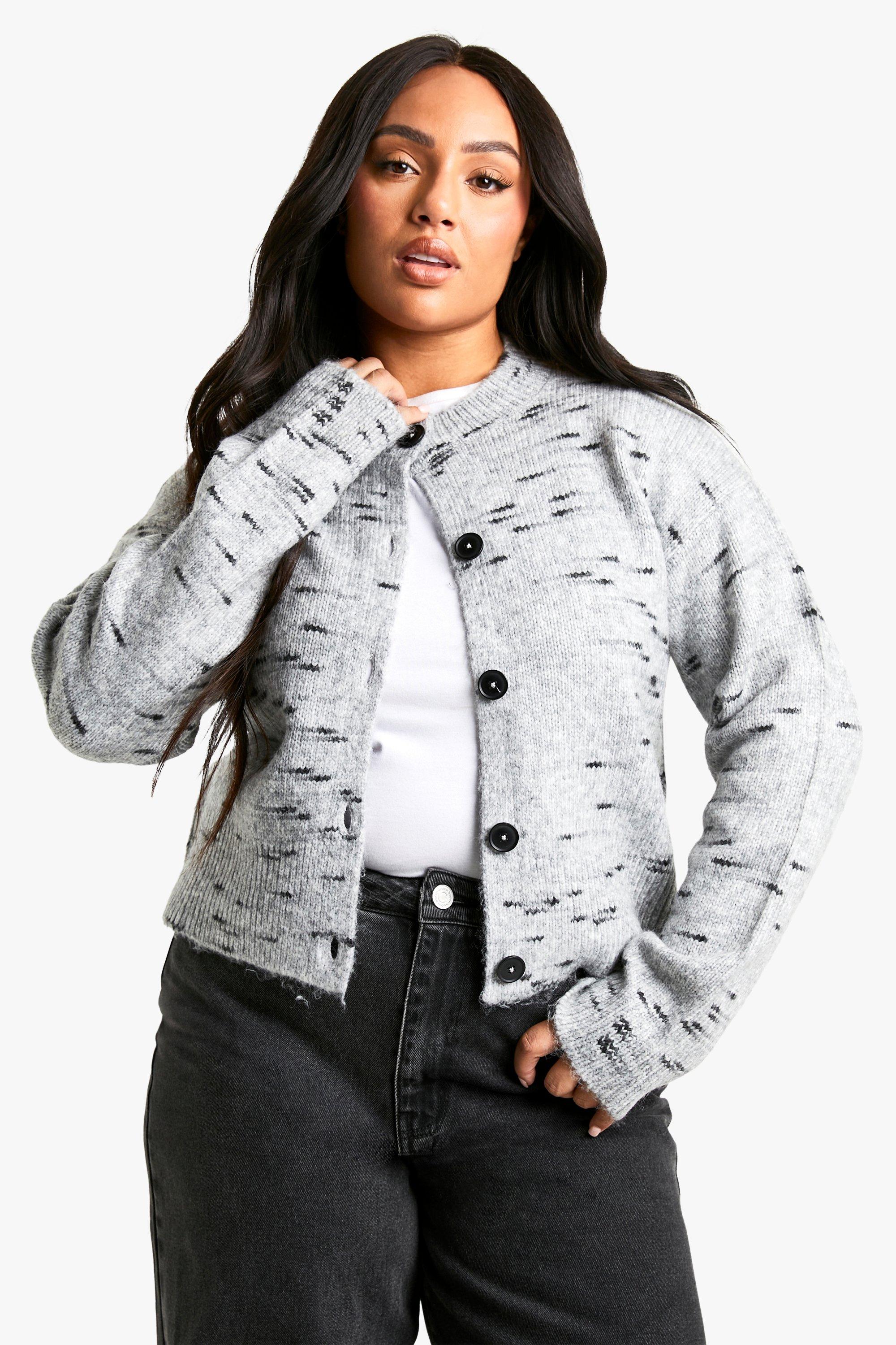 Boohoo Plus Zachte Gebreide Boxy Mergel Cardigan, Grey