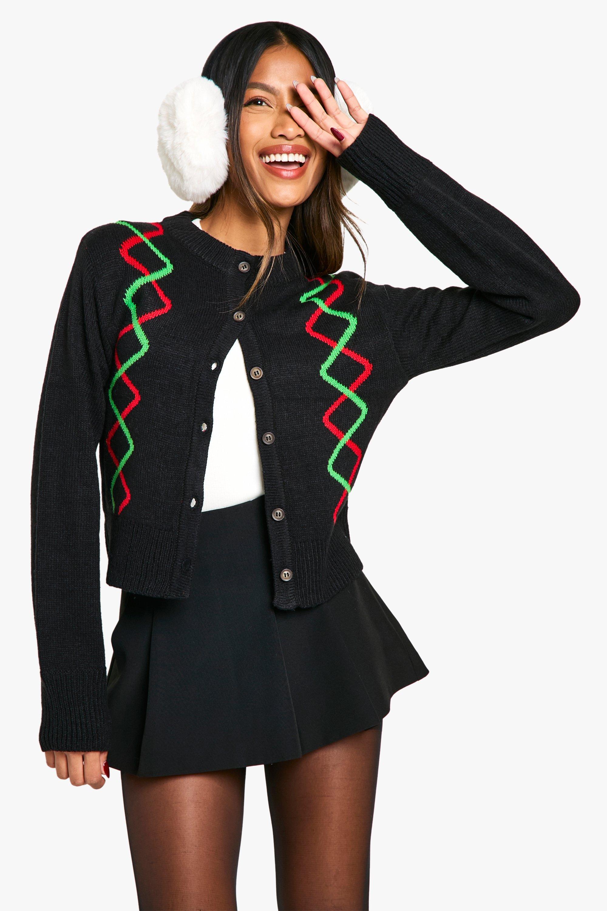Boohoo Gebreide Kerst Cardigan Met Knopen, Black