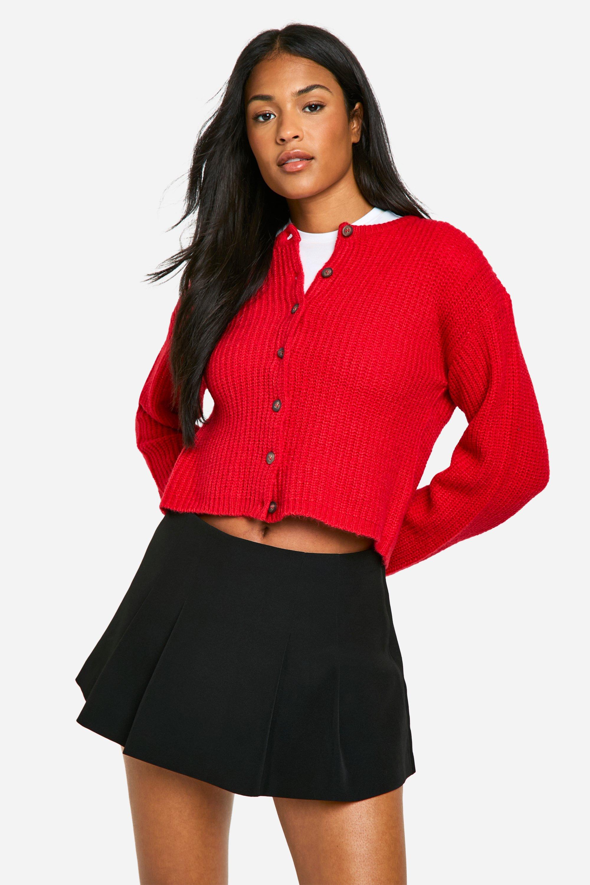 Boohoo Tall Zachte Gebreide Cardigan Met Crewneck, Red