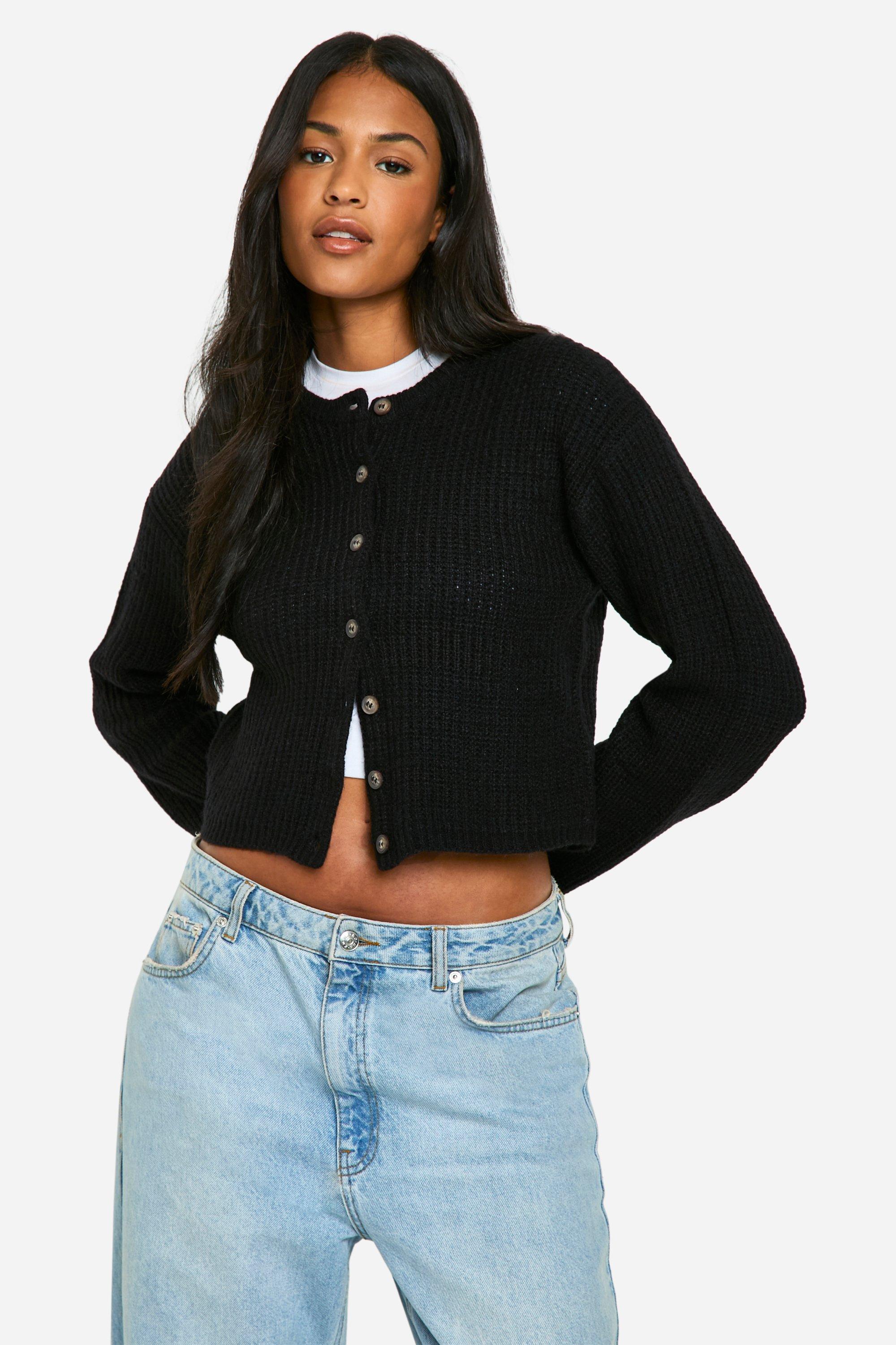 Boohoo Tall Zachte Gebreide Cardigan Met Crewneck, Black