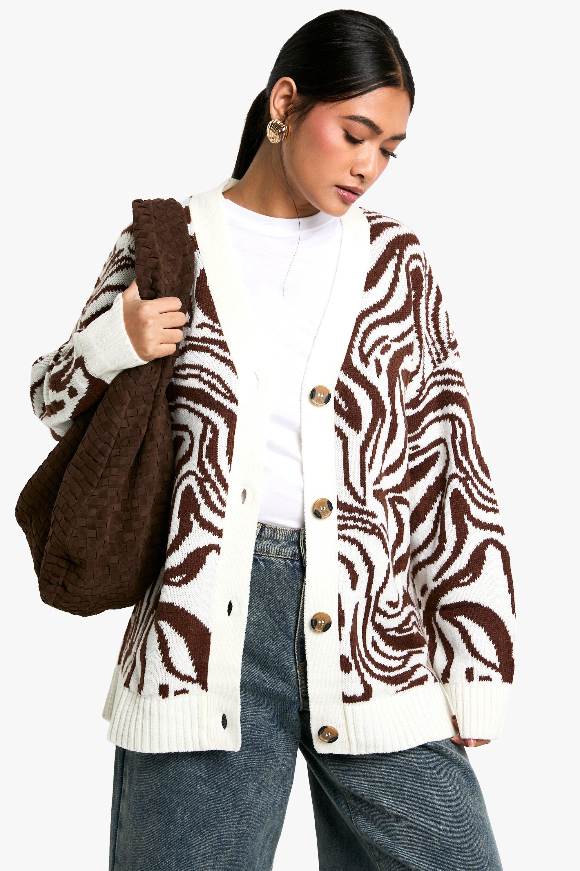 Boohoo Oversized Cardigan Met Patroon, Chocolate