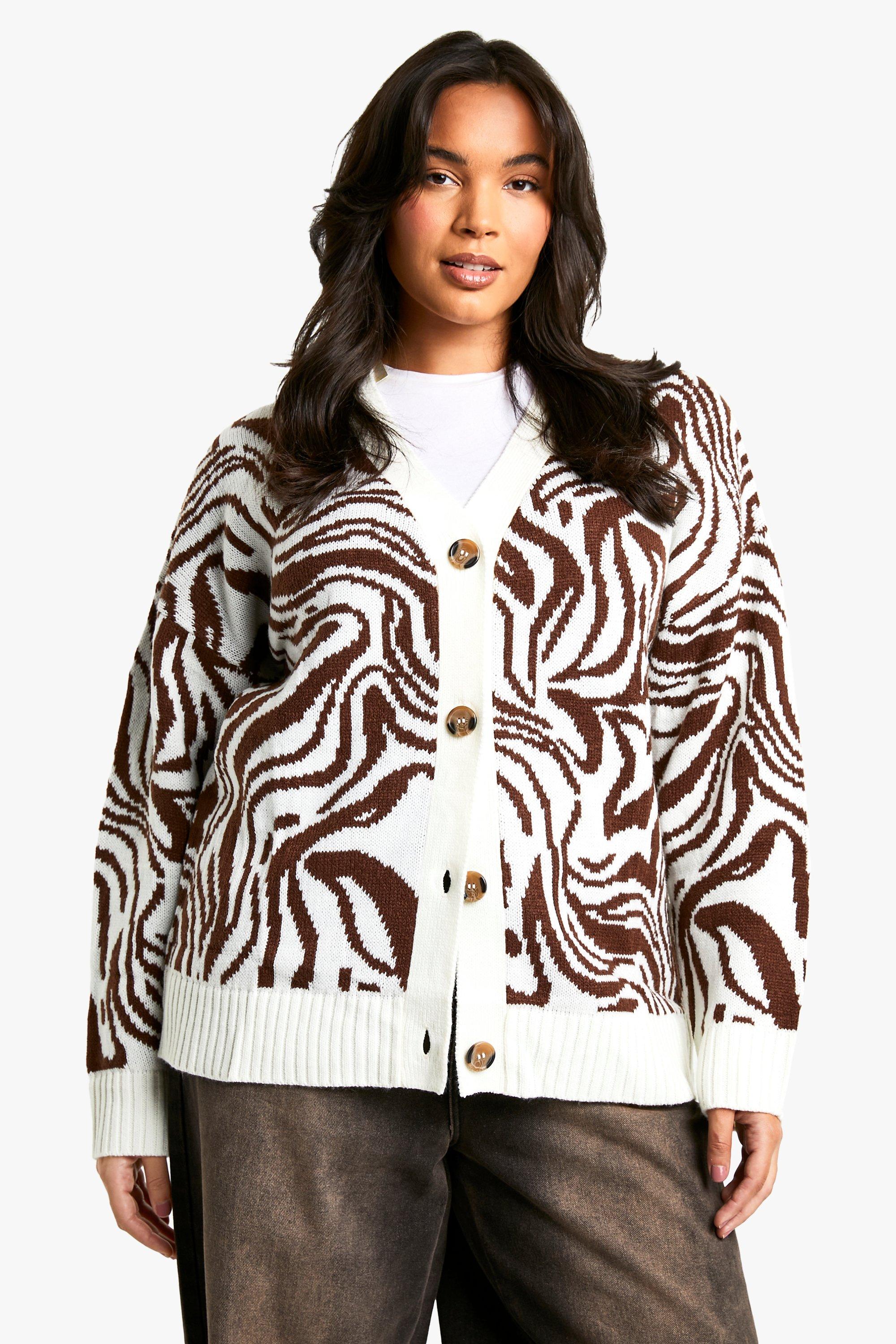 Boohoo Plus Oversized Cardigan Met Patroon, Multi