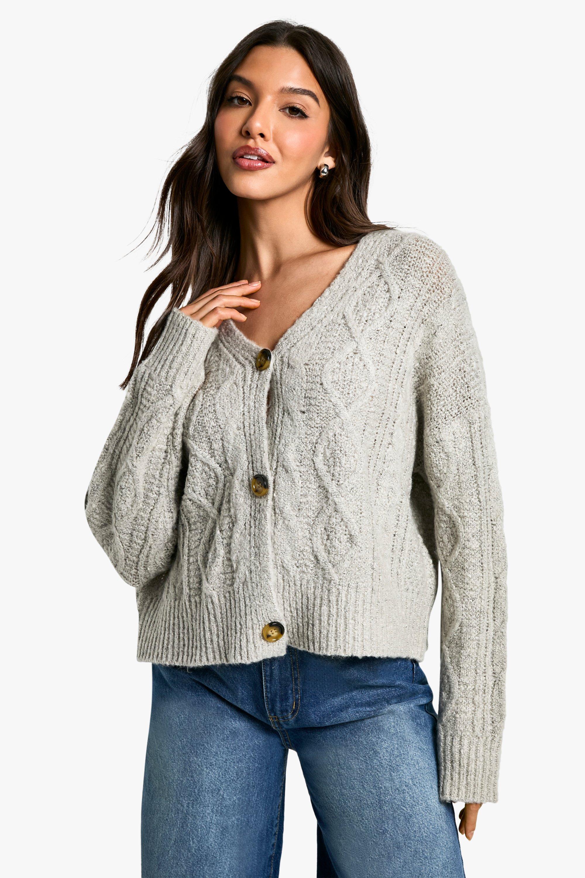 Boohoo Oversized Pluizige Grof Gebreide Cardigan, Oatmeal