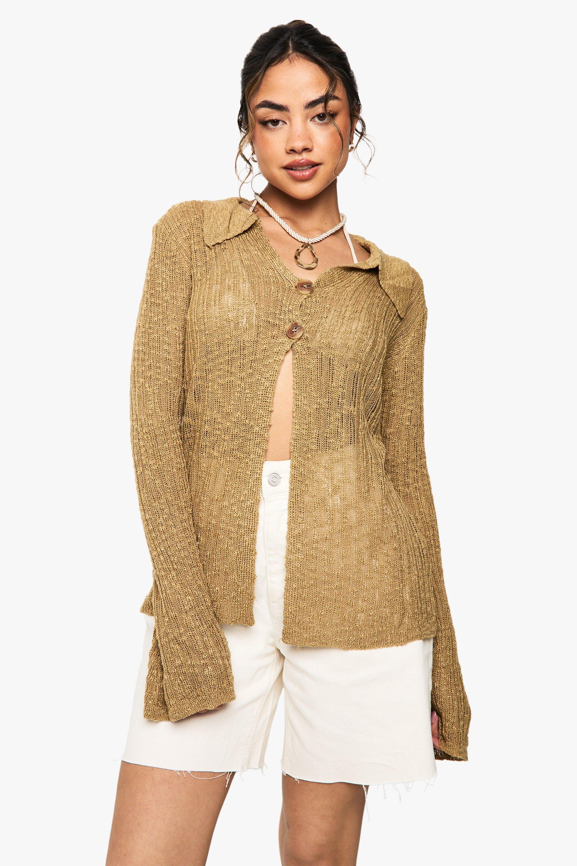 Boohoo Cardigan Met Textuur En Kraag, Stone