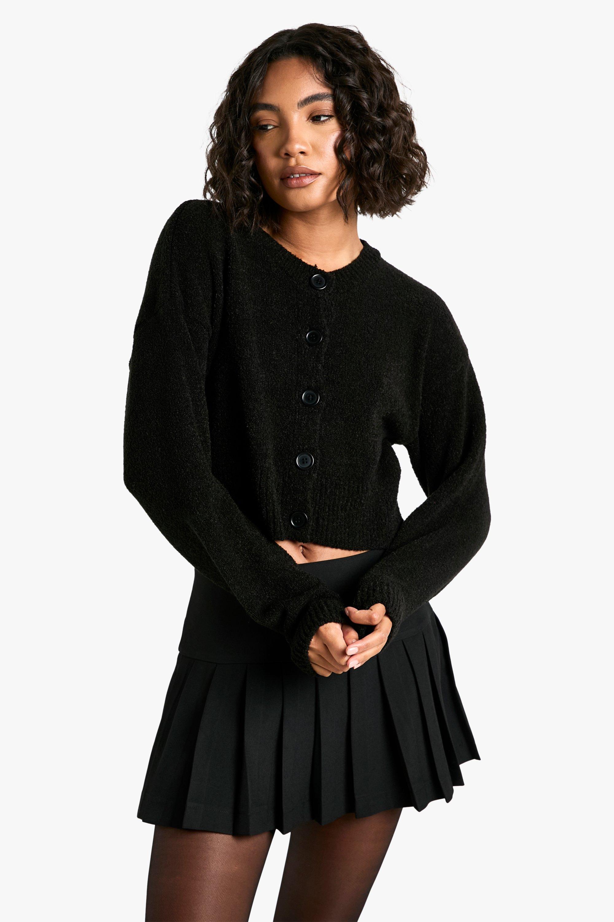 Boohoo Tall Bouclé Cardigan Met Hoge Hals, Black