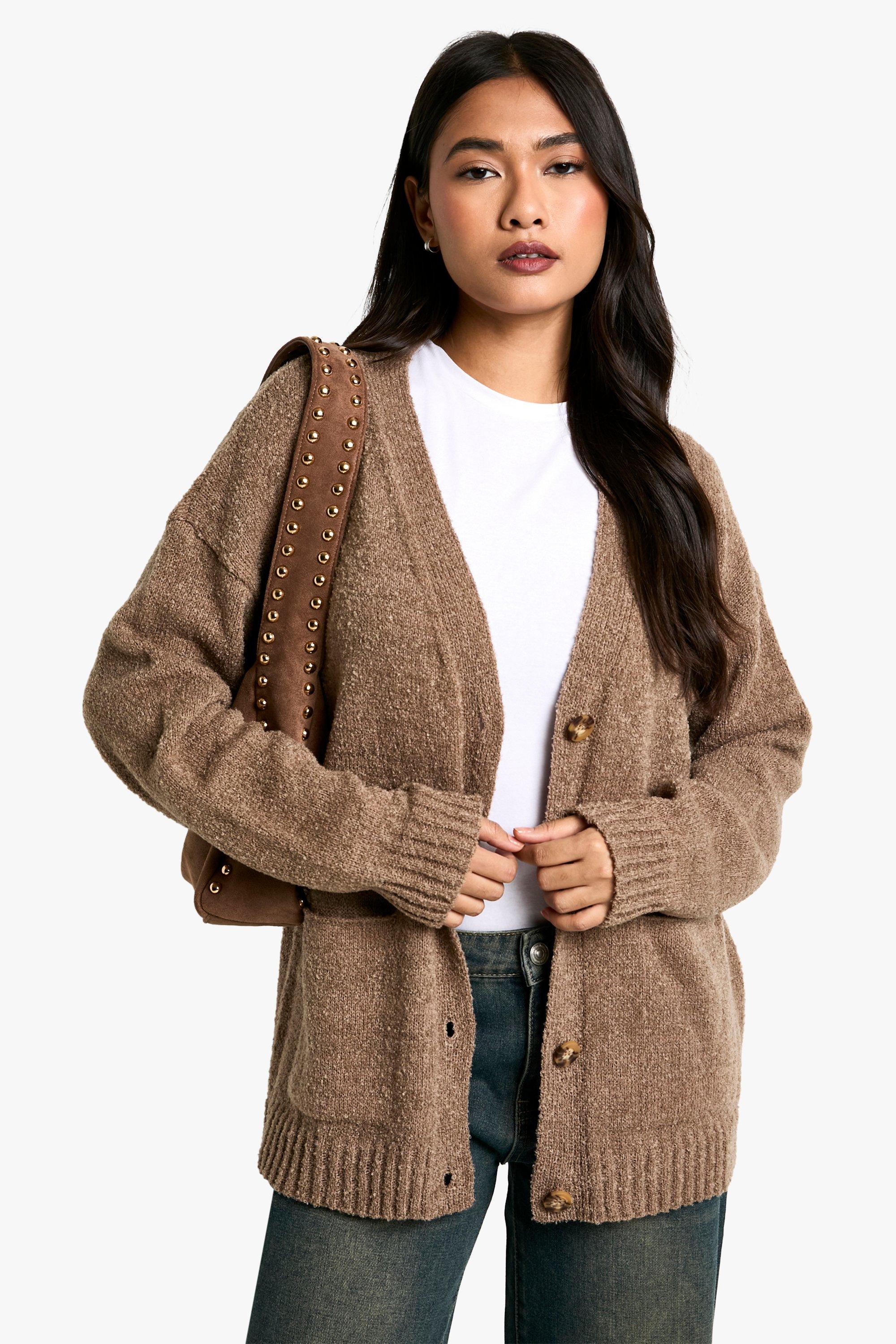 Boohoo Zachte Gebreide Cardigan Met Knopen, Mocha