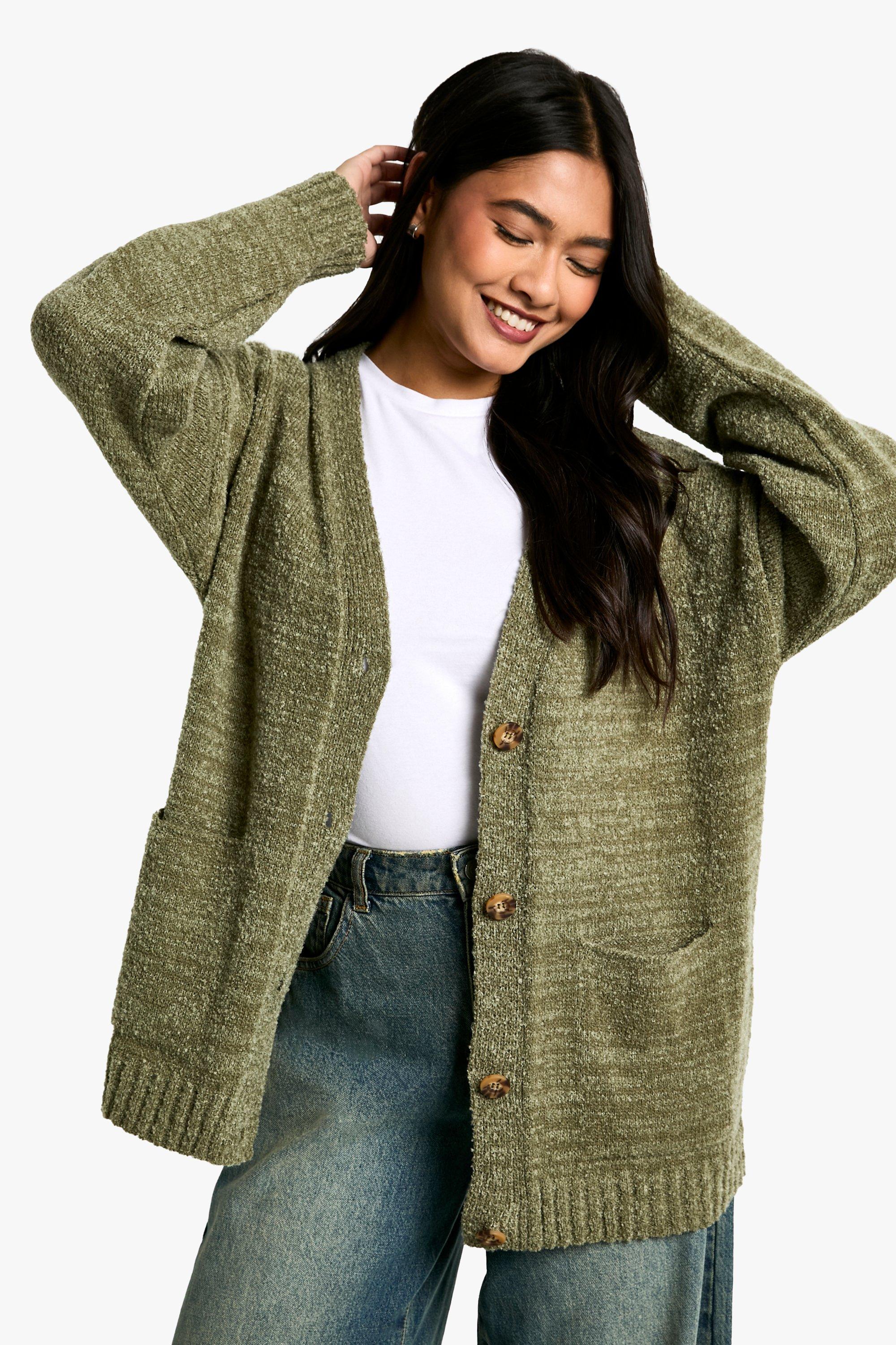Boohoo Zachte Gebreide Cardigan Met Knopen, Olive