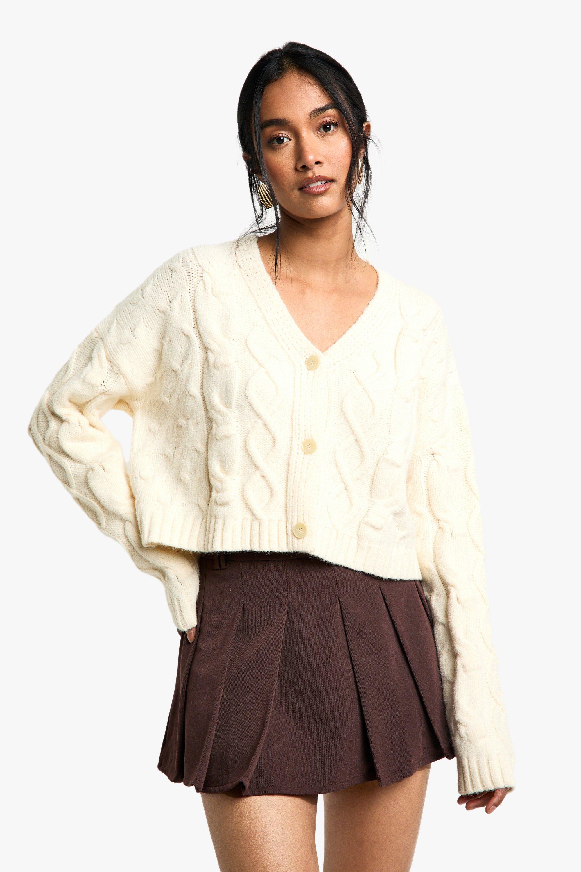 Boohoo Oversized Grof Gebreide Premium Cardigan, Cream