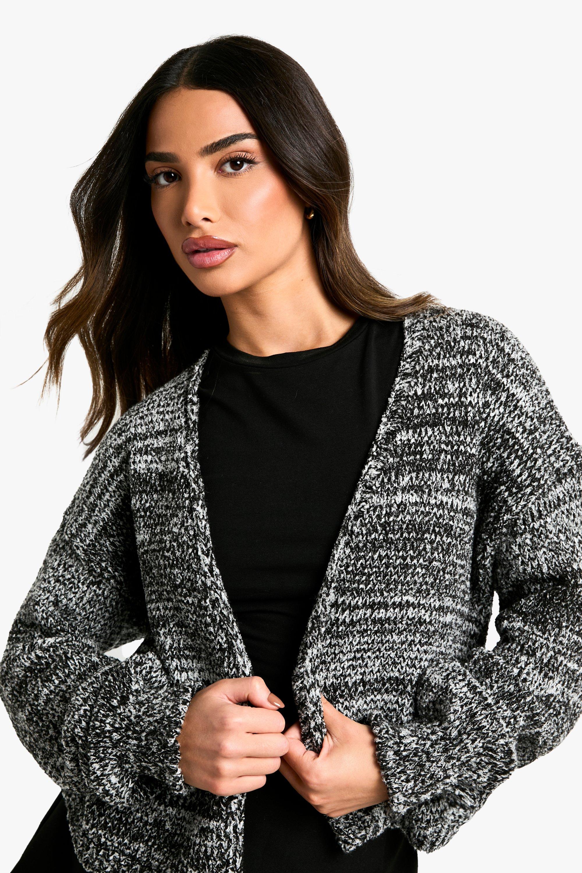 Boohoo Petite Gebreide Bouclé Mergel Cardigan, Black