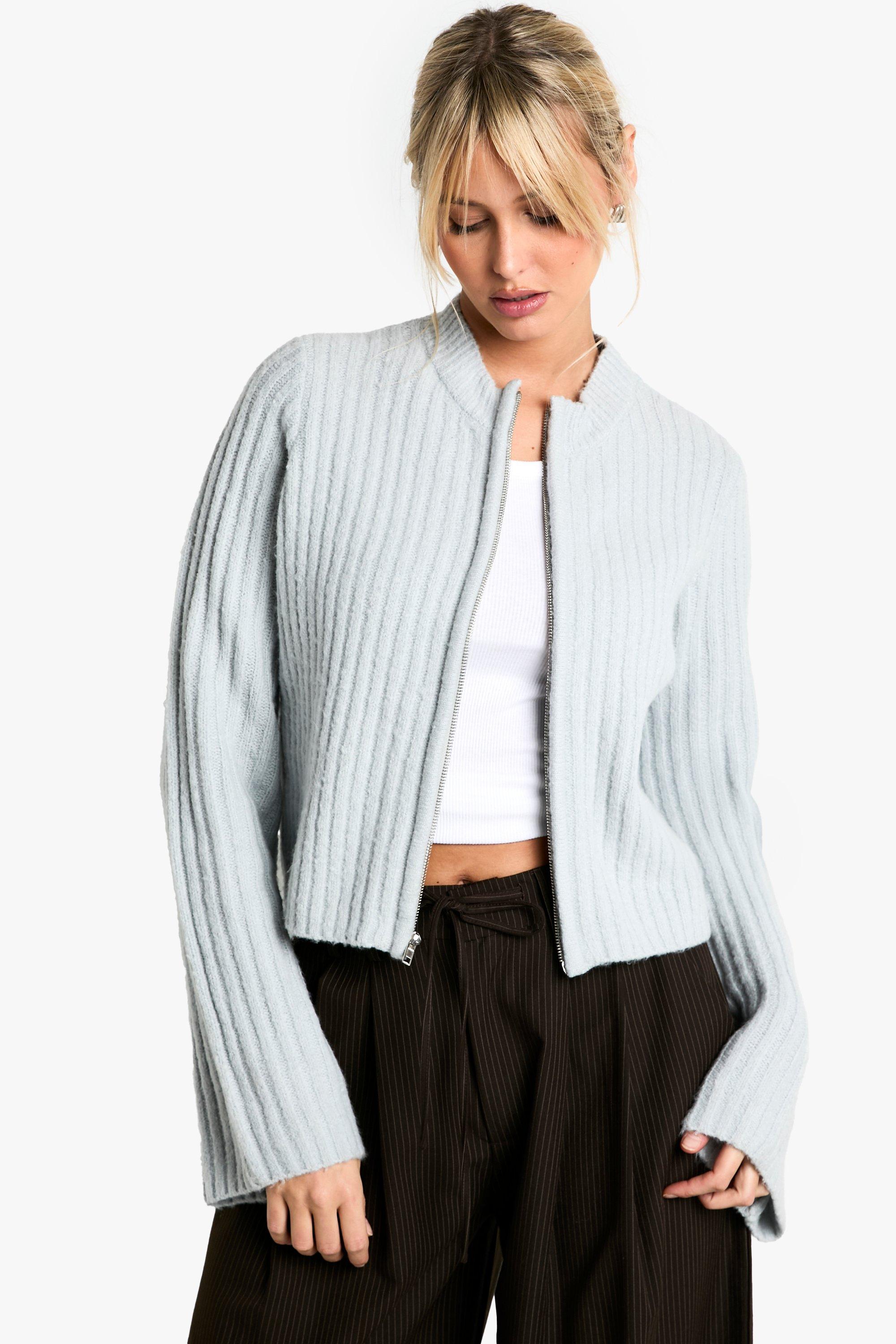 Boohoo Cardigan Met Rits, Grey Marl