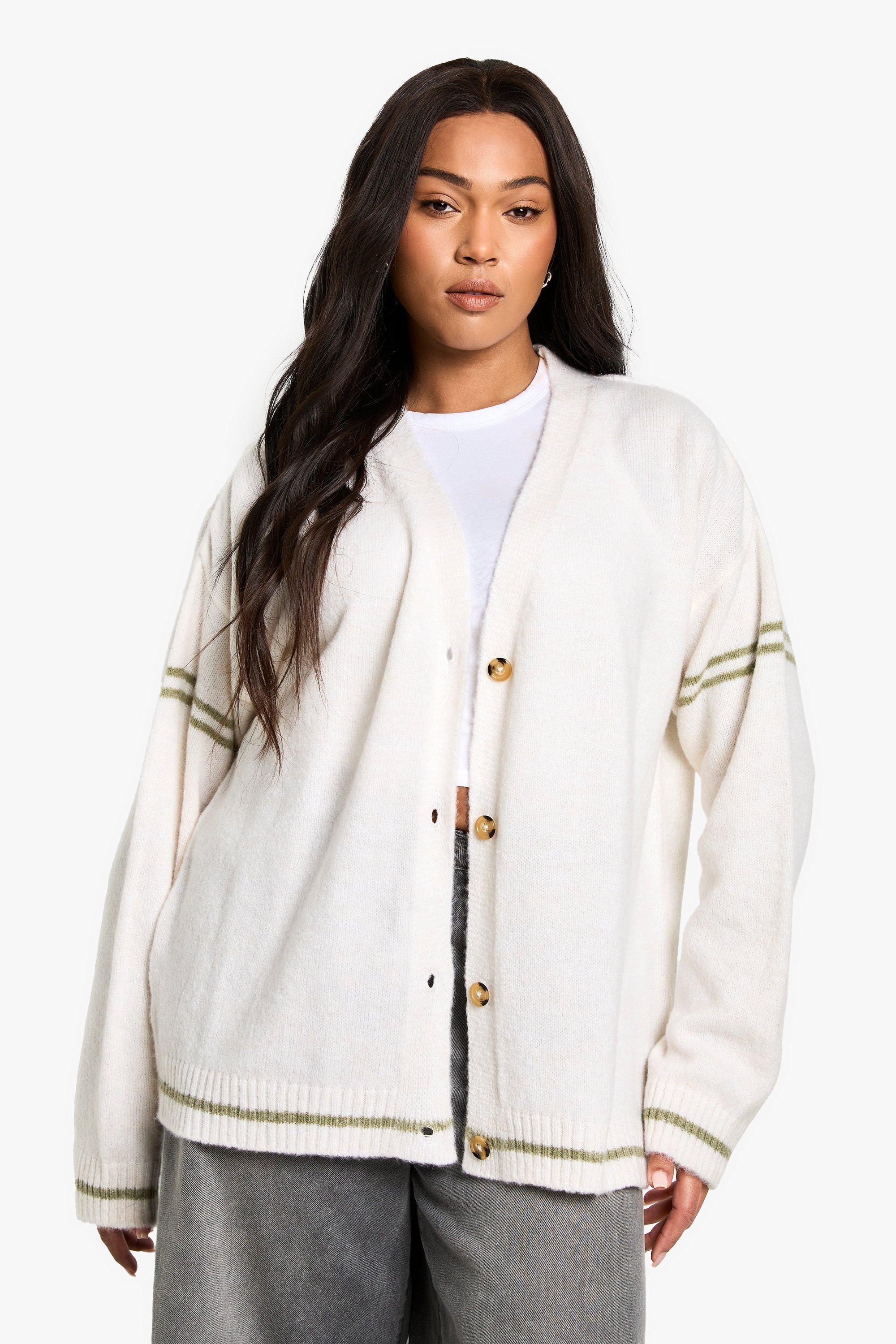 Boohoo Plus Oversized Gebreide Boyfriend Cardigan, Cream