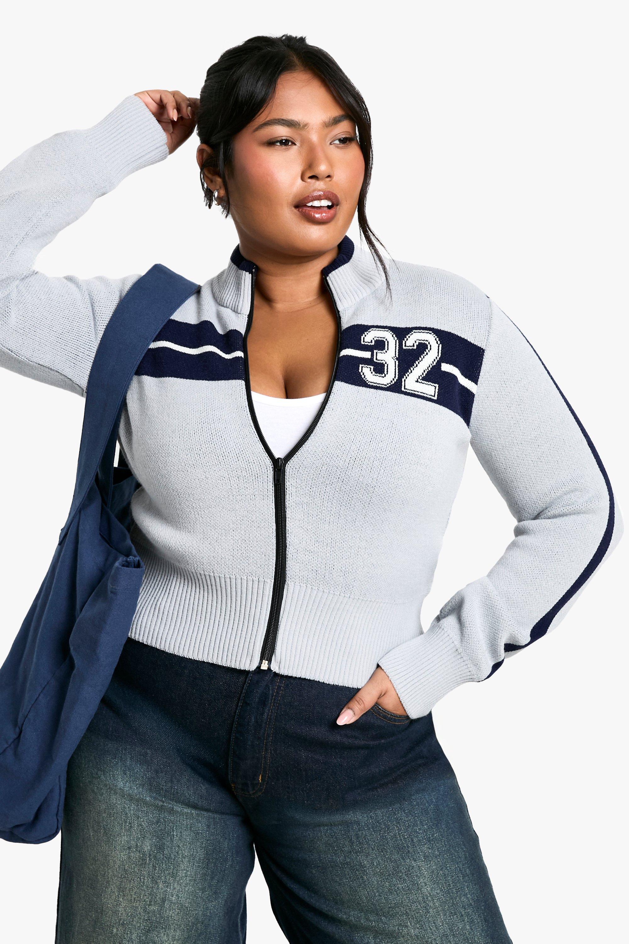 Boohoo Plus Varsity Cardigan Met Rits, Grey