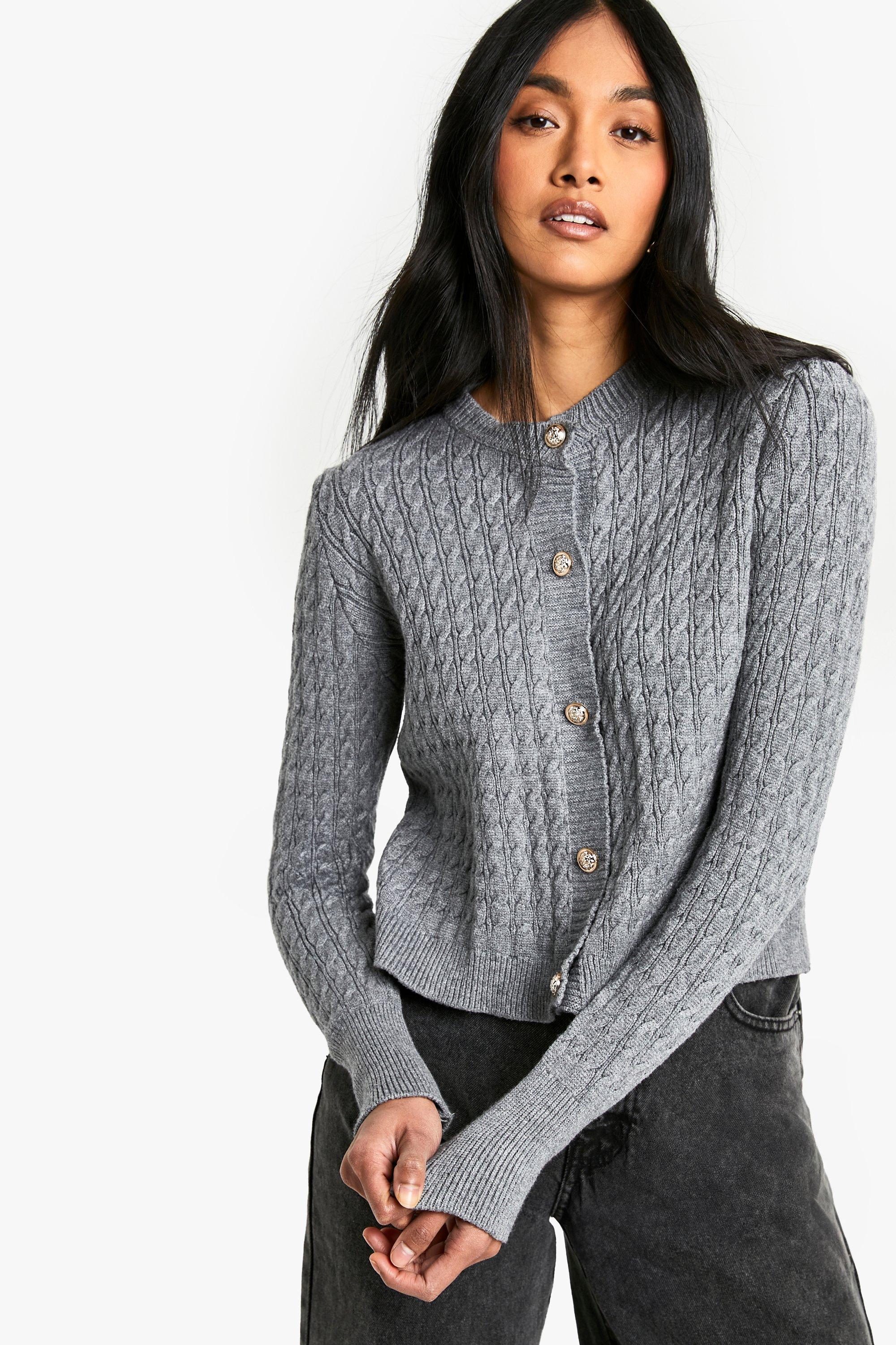 Boohoo Super Zachte Grof Gebreide Cardigan Met Knoop Detail, Charcoal