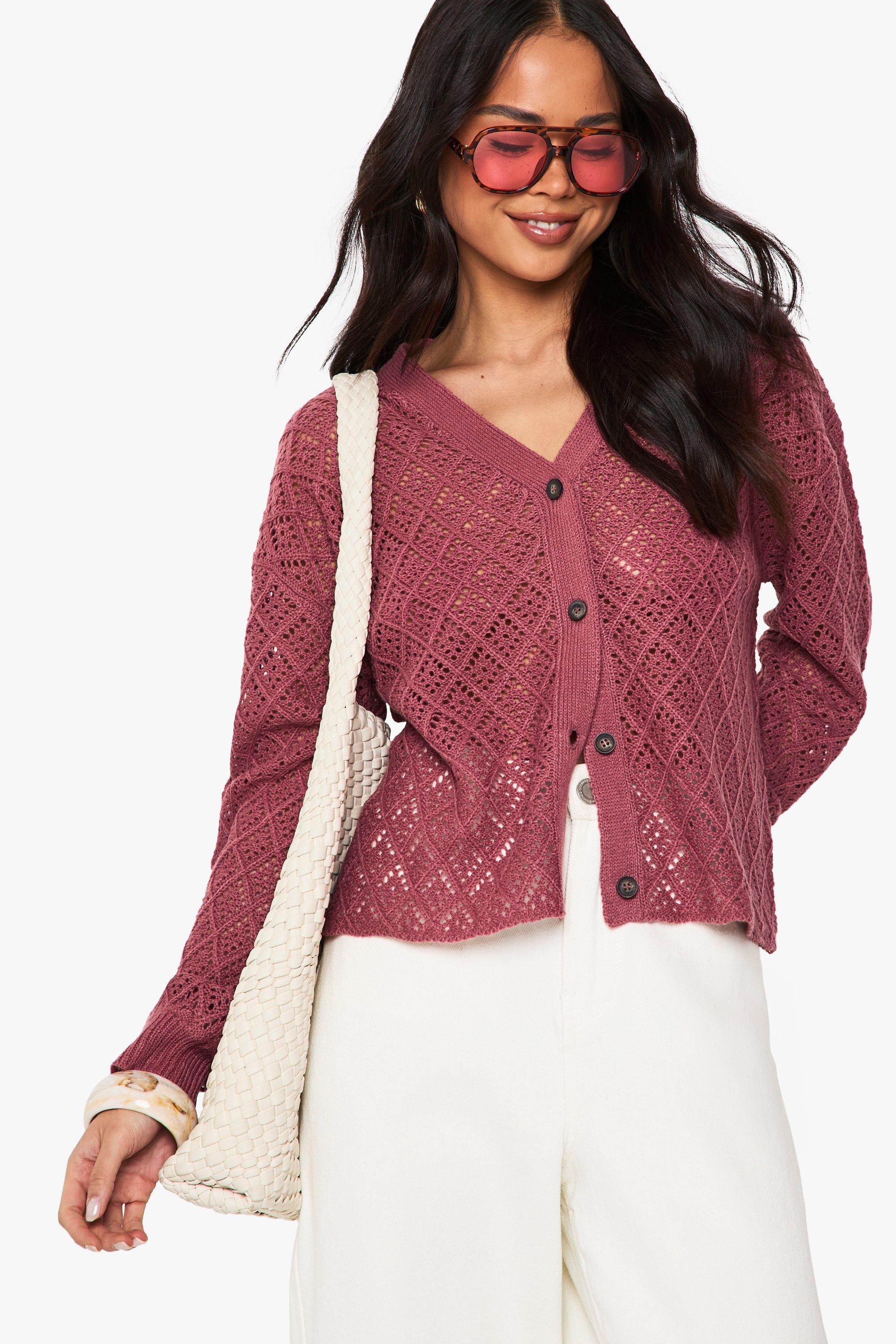 Boohoo Gehaakte Baggy Gebreide Cardigan, Dusky Pink