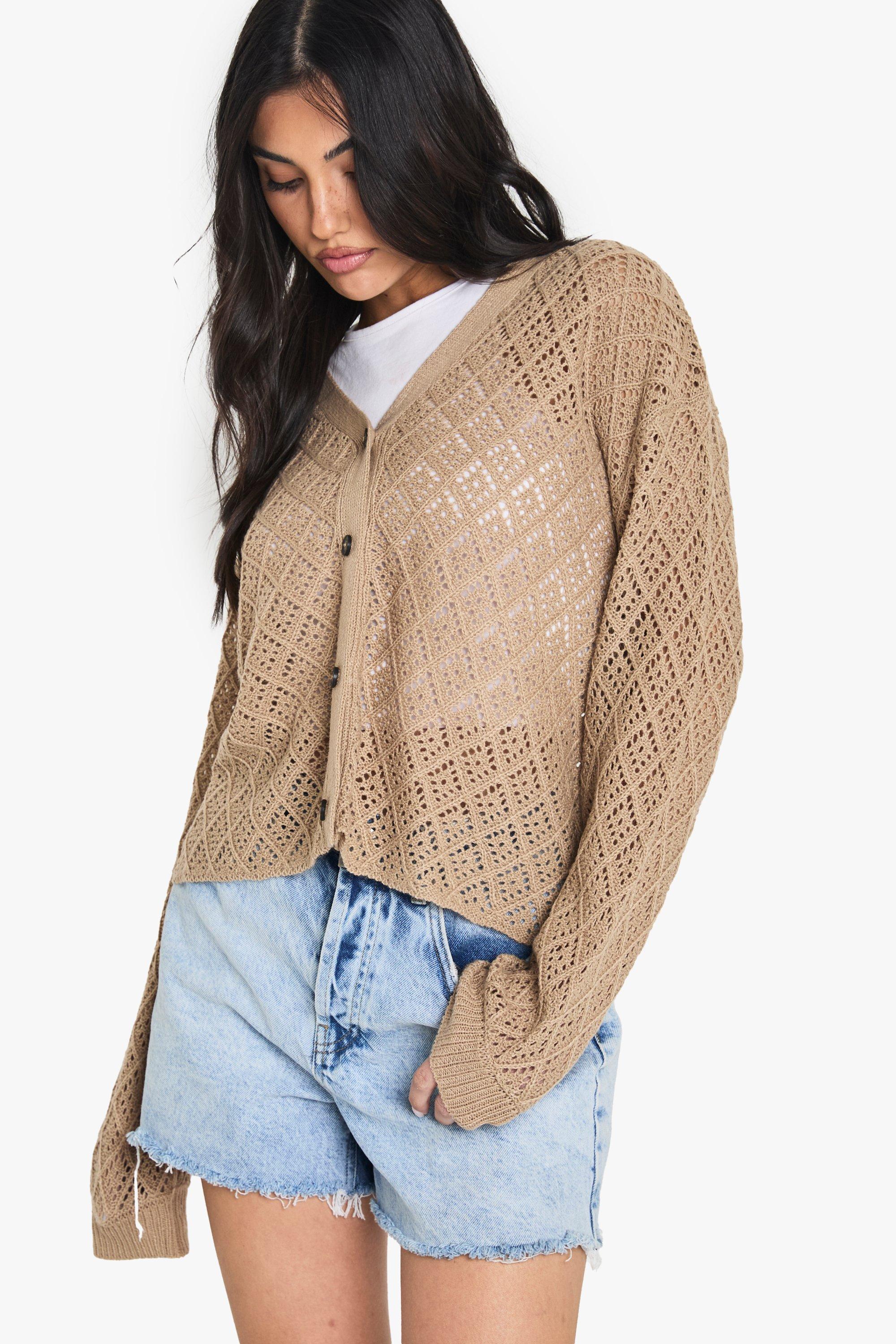 Boohoo Gehaakte Baggy Gebreide Cardigan, Stone