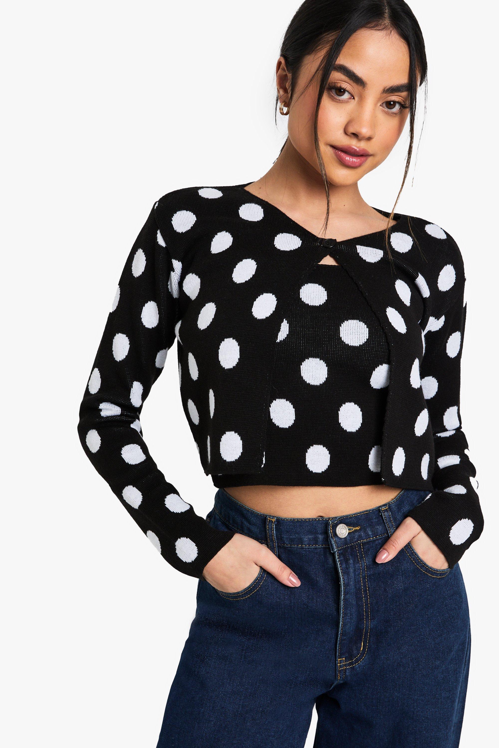 Boohoo Gestipte Cardigan Met Knopen En Hemdje Set, Mono