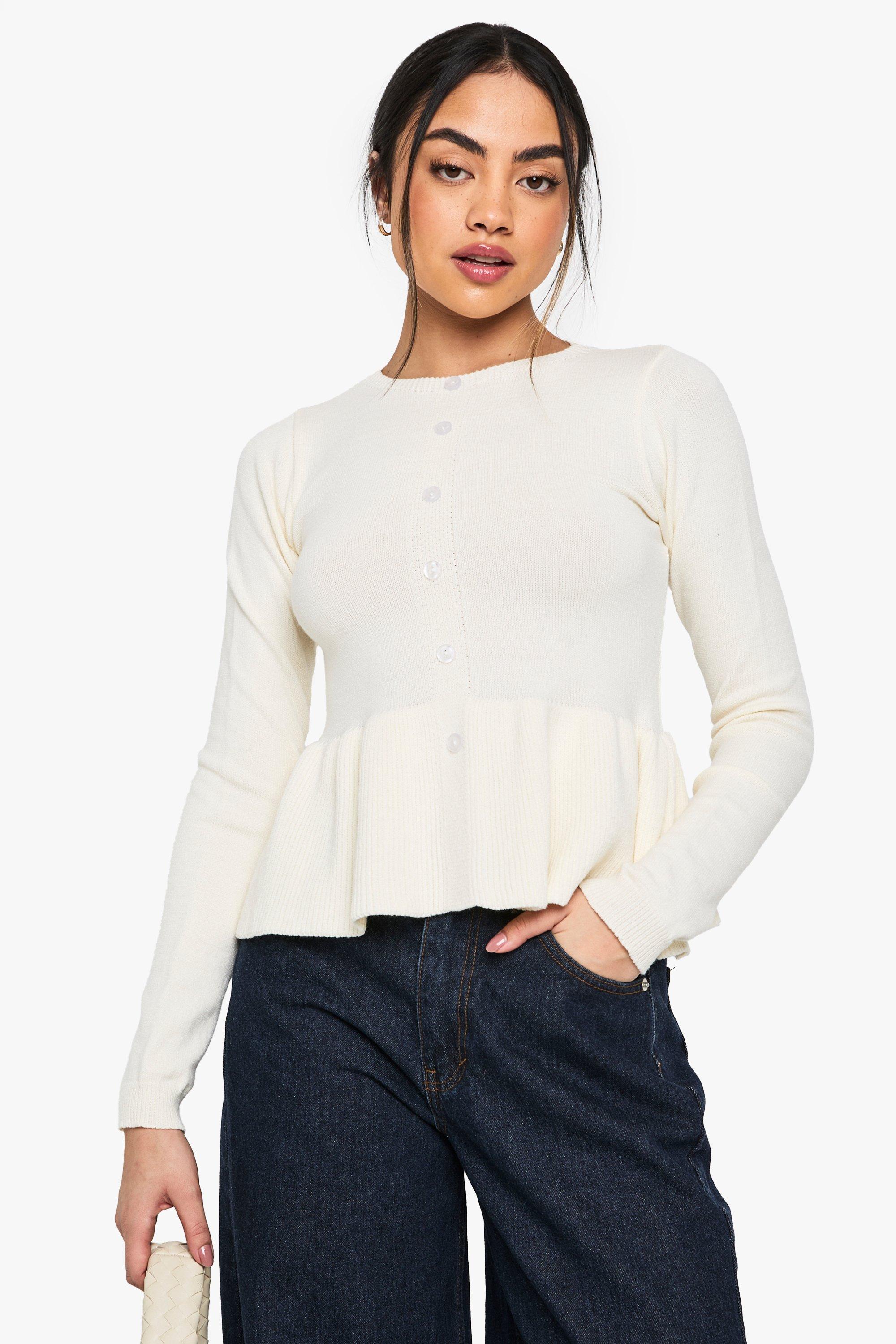 Boohoo Gebreide Doorknoop Cardigan Met Geplooide Taille, Cream
