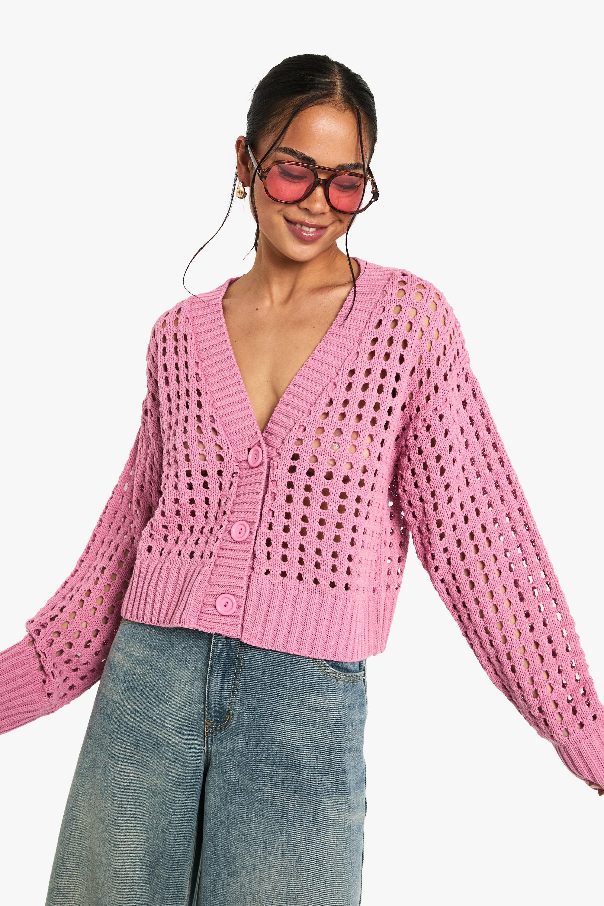 Boohoo Gehaakte Gebreide Doorknoop Cardigan, Dusky Pink