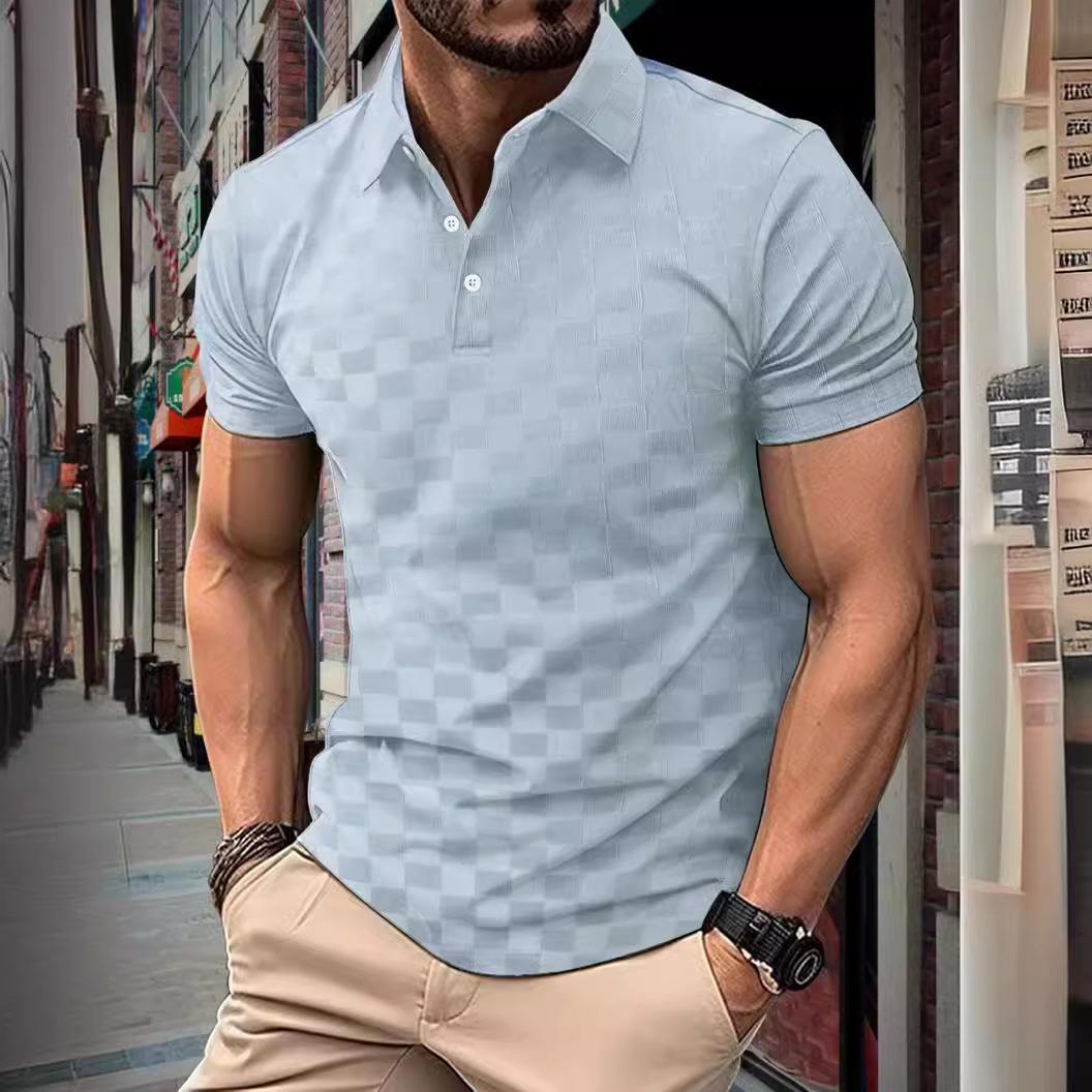 Top Men Wardrobe 2024 Heren Ice Silk Plaid Jacquard Polo - Korte Mouw Casual Europese & Amerikaanse Stijl S Vloot