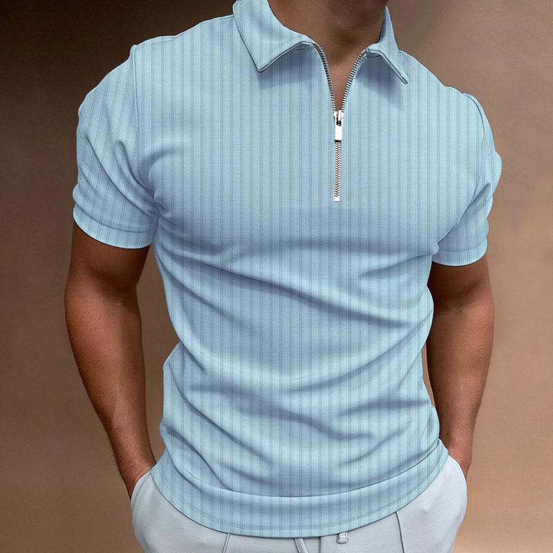Top Men Wardrobe 2023 Europees & Amerikaans Lente/Zomer Heren Gestreept Rits Revers Poloshirt, Korte Mouwen M kaki