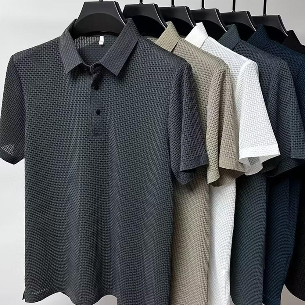 King Billion Zomer heren ijszijde korte mouwen T-shirt heren overhemd kraag effen kleur koel gevoel ademend polo shirt tops M zwart