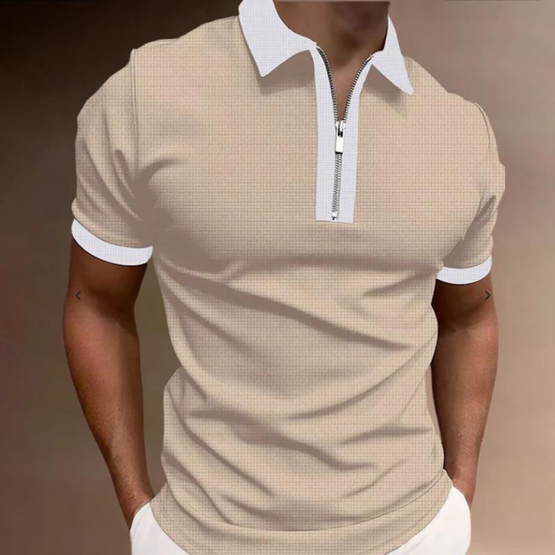 Casual Mans Clothing Nieuw heren reverskleur T-shirt met korte mouwen Heren trend poloshirt top S grijs