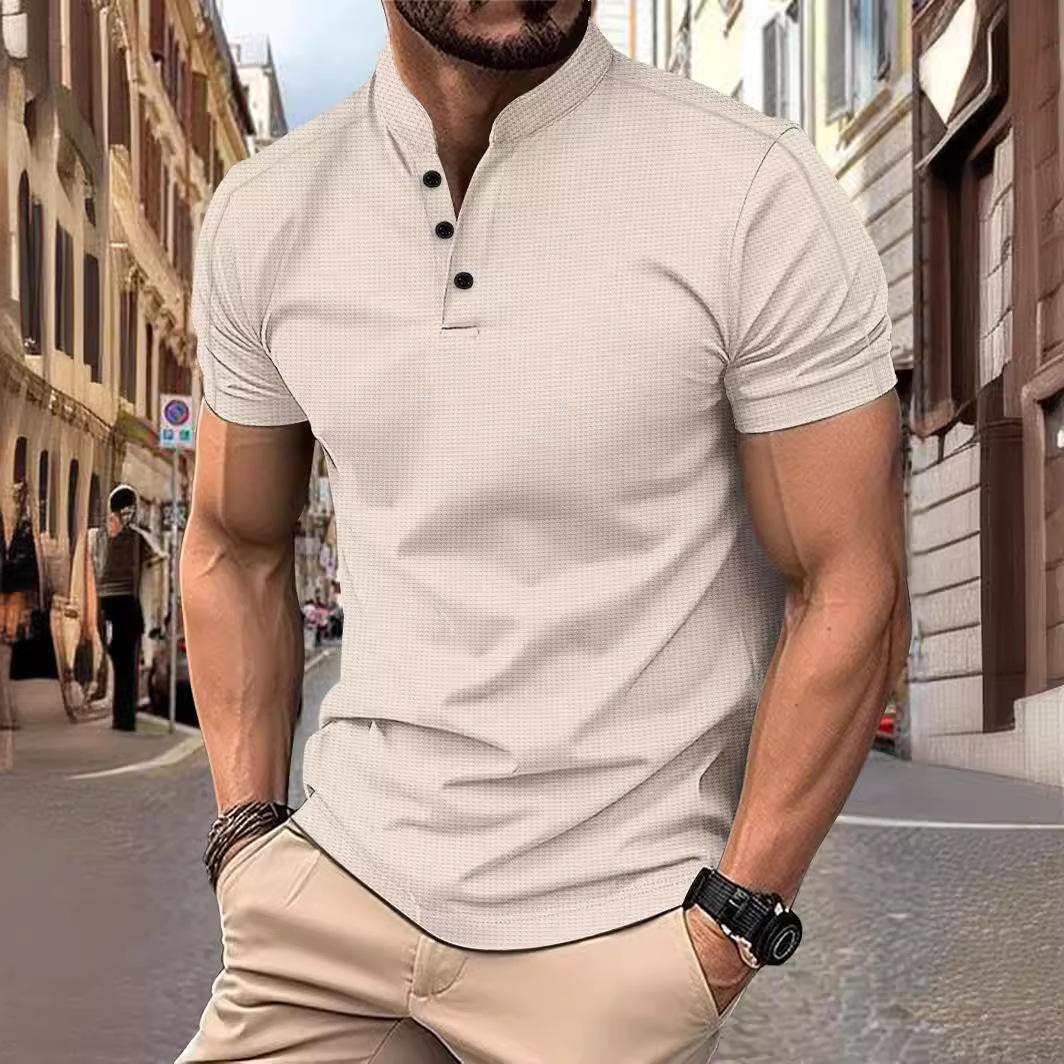 Fashion human Heren poloshirt met korte mouwen, casual, modieus, nieuw effen kleur, knoopsluiting, opstaande kraag S