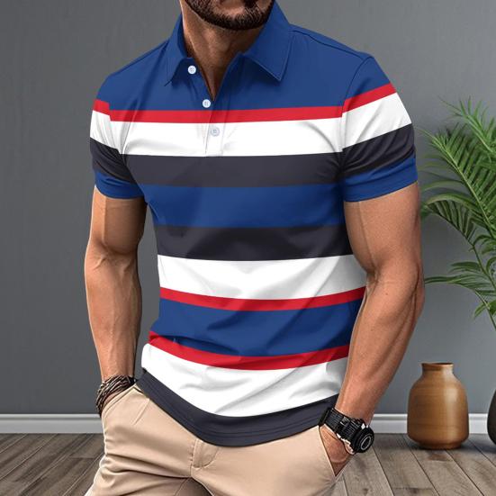 NovaNet Heren gestreepte revers T-shirt Casual korte mouw Golf T-shirt Zakelijk kraag T-shirt Top voor sport Golf Reizen Kantoor Feesten Dagelijkse kleding M marineblauwe kleur