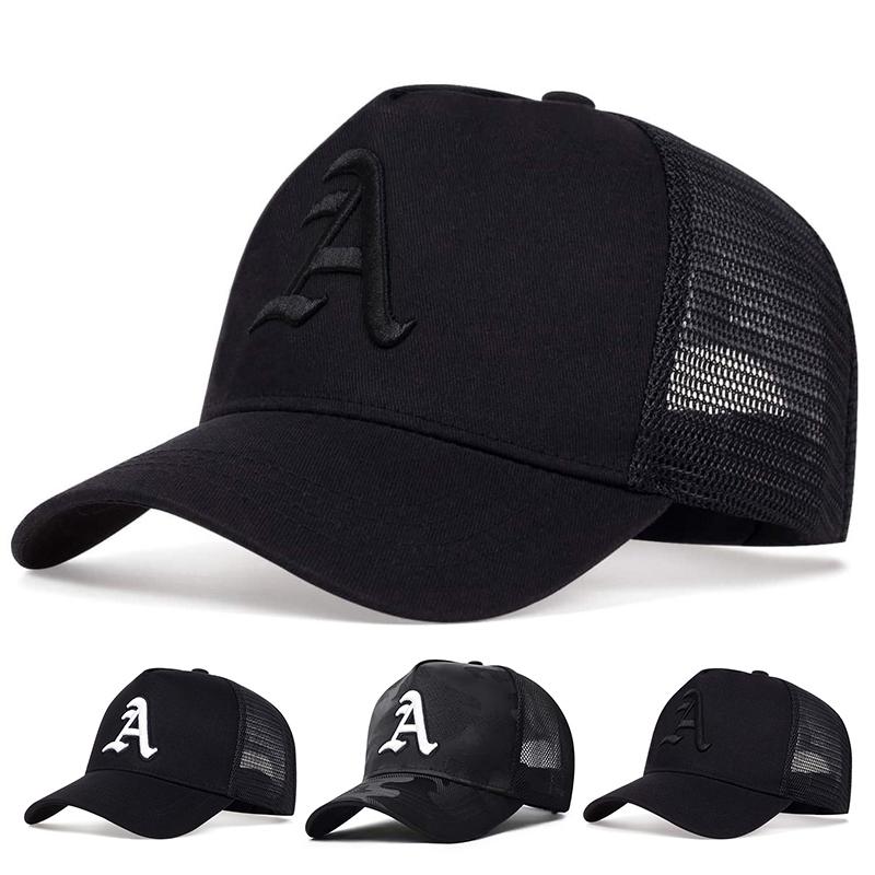 Cap Factory Heren Hip Hop Baseball Cap Letter Borduurwerk Katoenen Hoed Mode Zomer Zonnehoeden Sport Ademend Mesh Petten Snapback Dad Hoed Trucker Hoed zwart