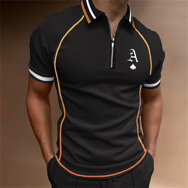 Fashion human Nieuwe poloshirts voor heren in lente en zomer, korte mouwen, kleurblokkering, T-shirts met rits en tops S