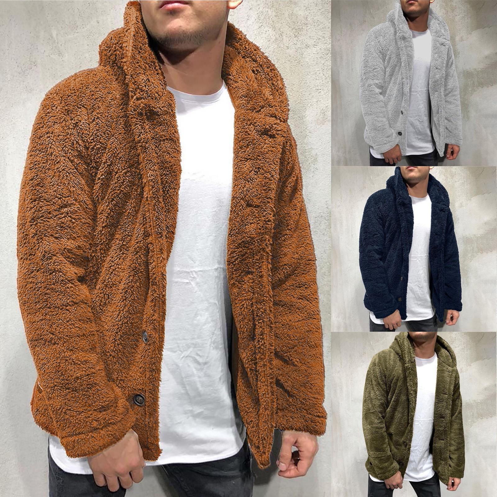 Excellent stuff Heren herfst winter nieuwe pure kleur losse, casual pluche jas met capuchon L beige