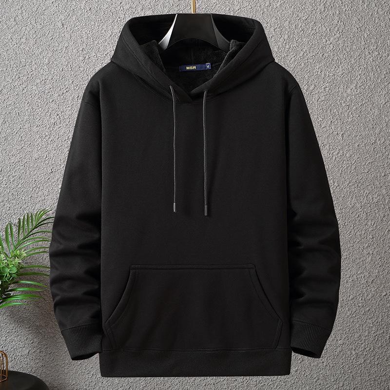 Top Men Wardrobe Heren winter plus size fluwelen hoodie met capuchon - superzacht en comfortabel XXXL zwart