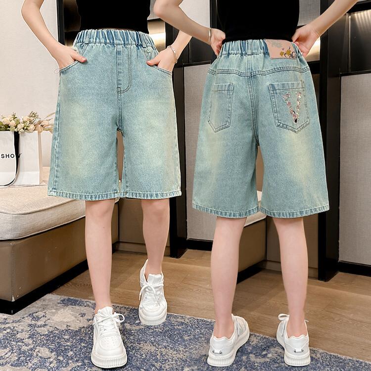 Landon Meisjes denim shorts, shorts, zomer dun, grote kindershorts, meisjesbroeken, vijfpuntsbroeken 170 blauw