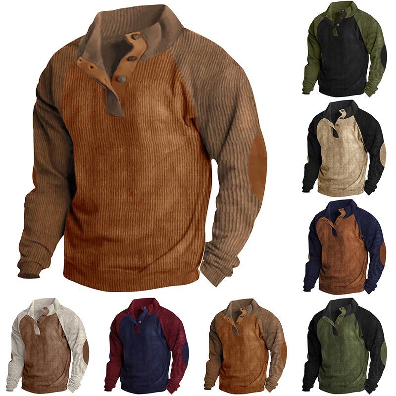 Fashion human Heren schouderinzet casual opstaande kraag sporttrui herfst en winter botsing corduroy herenjas jas S