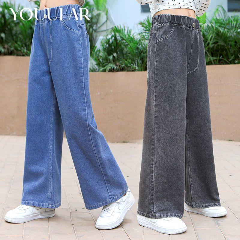 YOUULAR Lente Meisjes Denim Wijde Pijpen Jeans Herfst 2022 Nieuwe Kinderbroeken Middelhoge Taille Meisjes Hoge Taille Broek 110