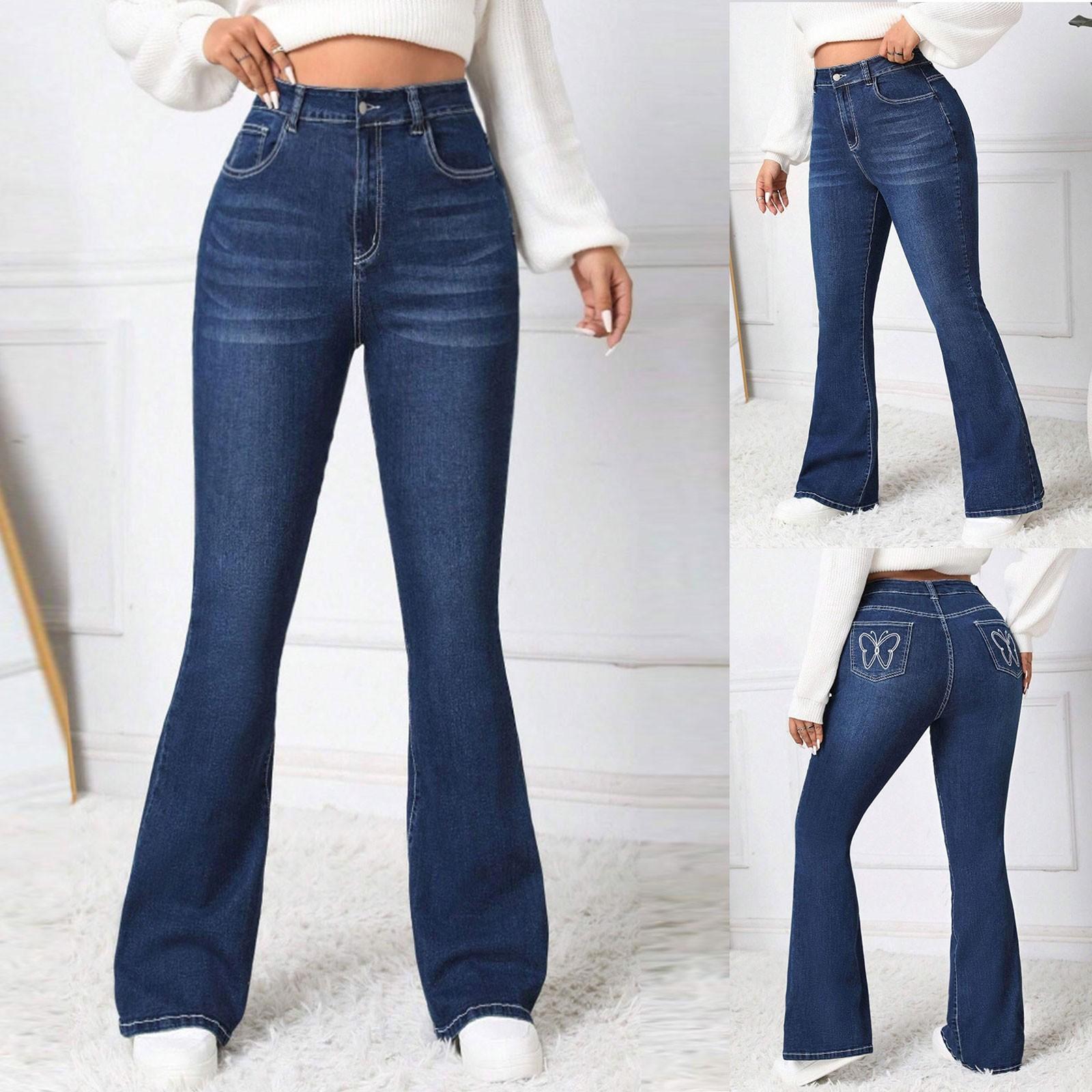 Winnerer Saturn Meisjes Mode Stretch Hoge Taille Slim Slim Slim Broek Nieuwe Achterzak Geborduurde Jeans L blauw