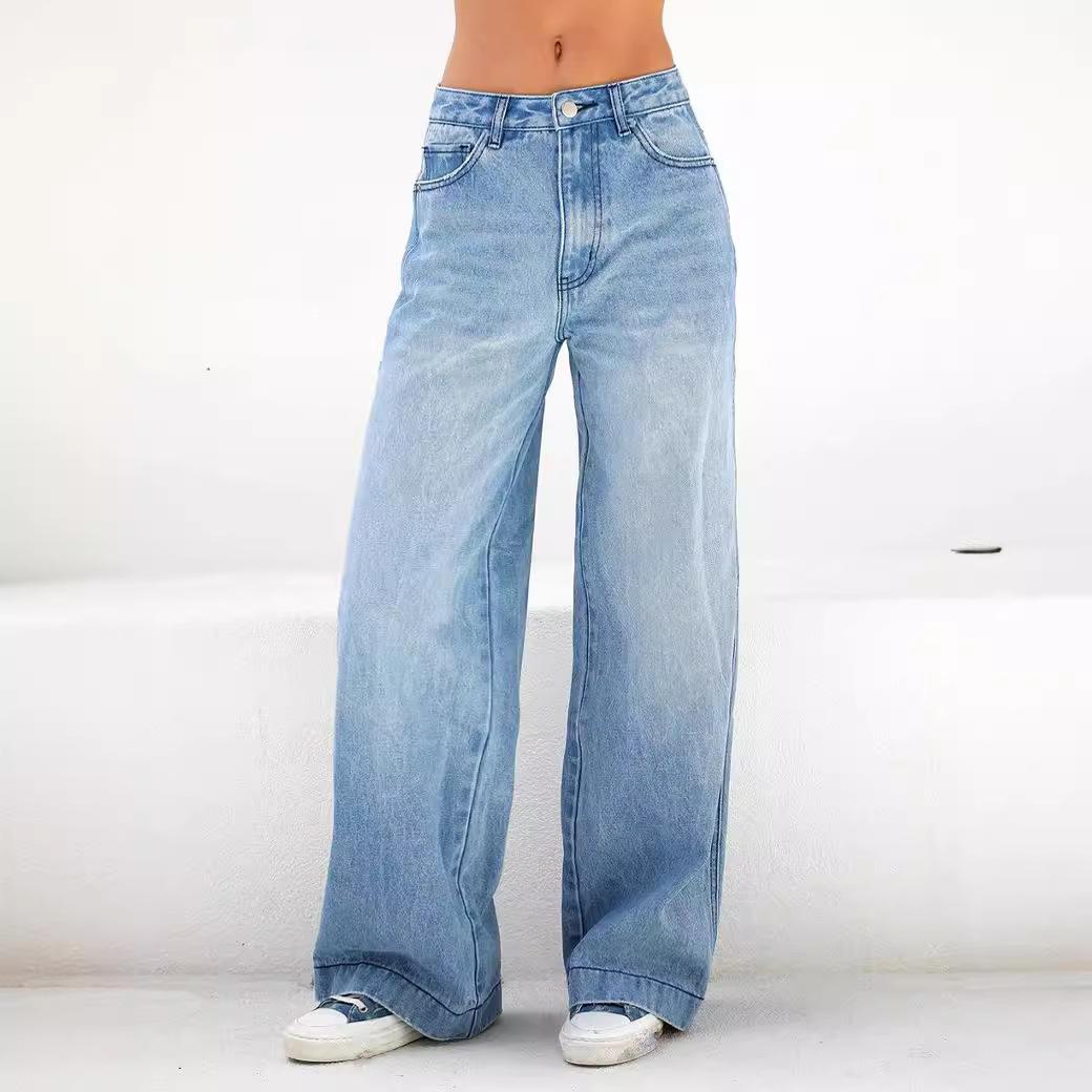 GMXIA High-waisted Baggy Wide-leg Dames Jeans XS blauw