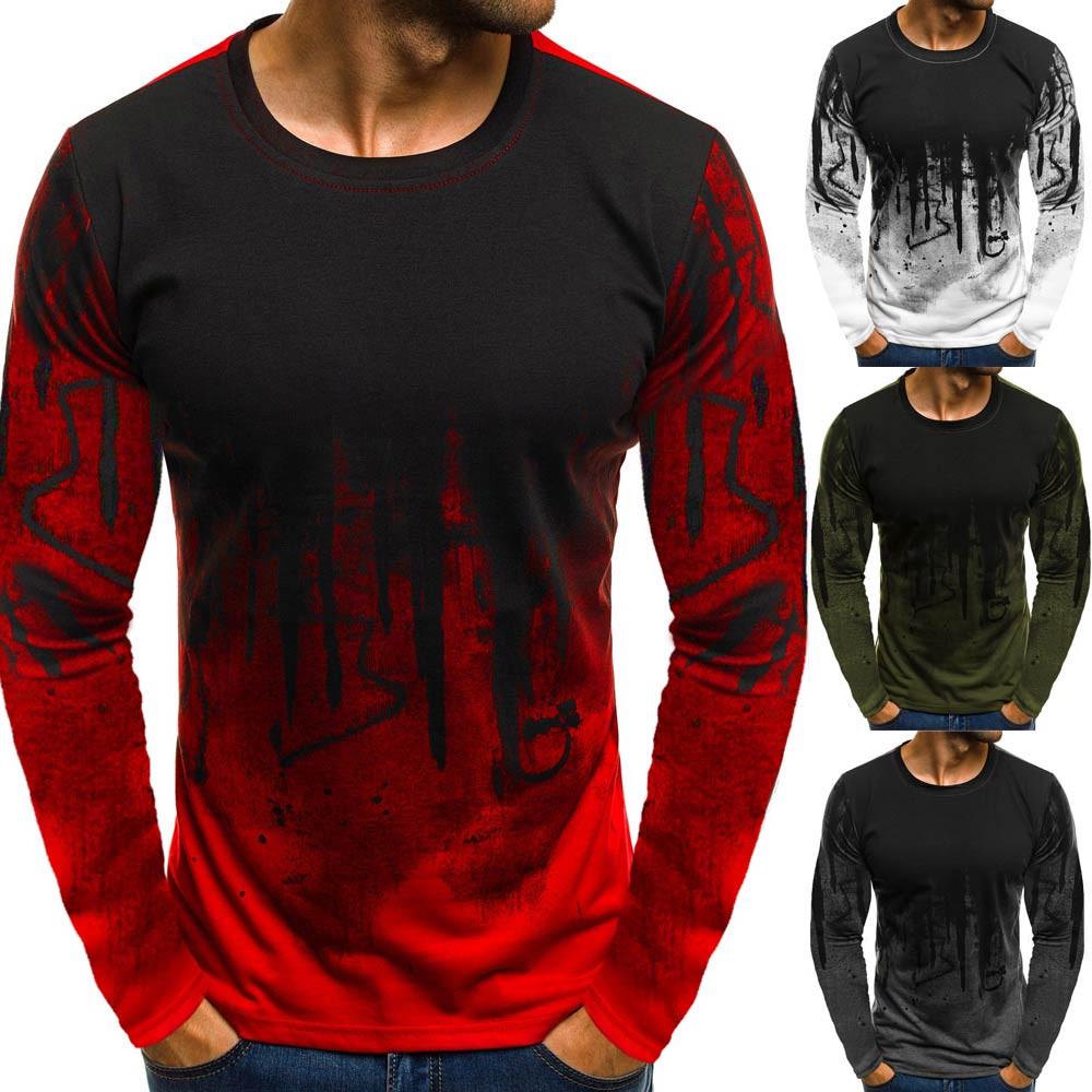 Ximalaya Ramidos Mannen Kleurverloop Lange Mouwen Vlezige Spier Basic Effen Blouse T-shirt Top XXL rood