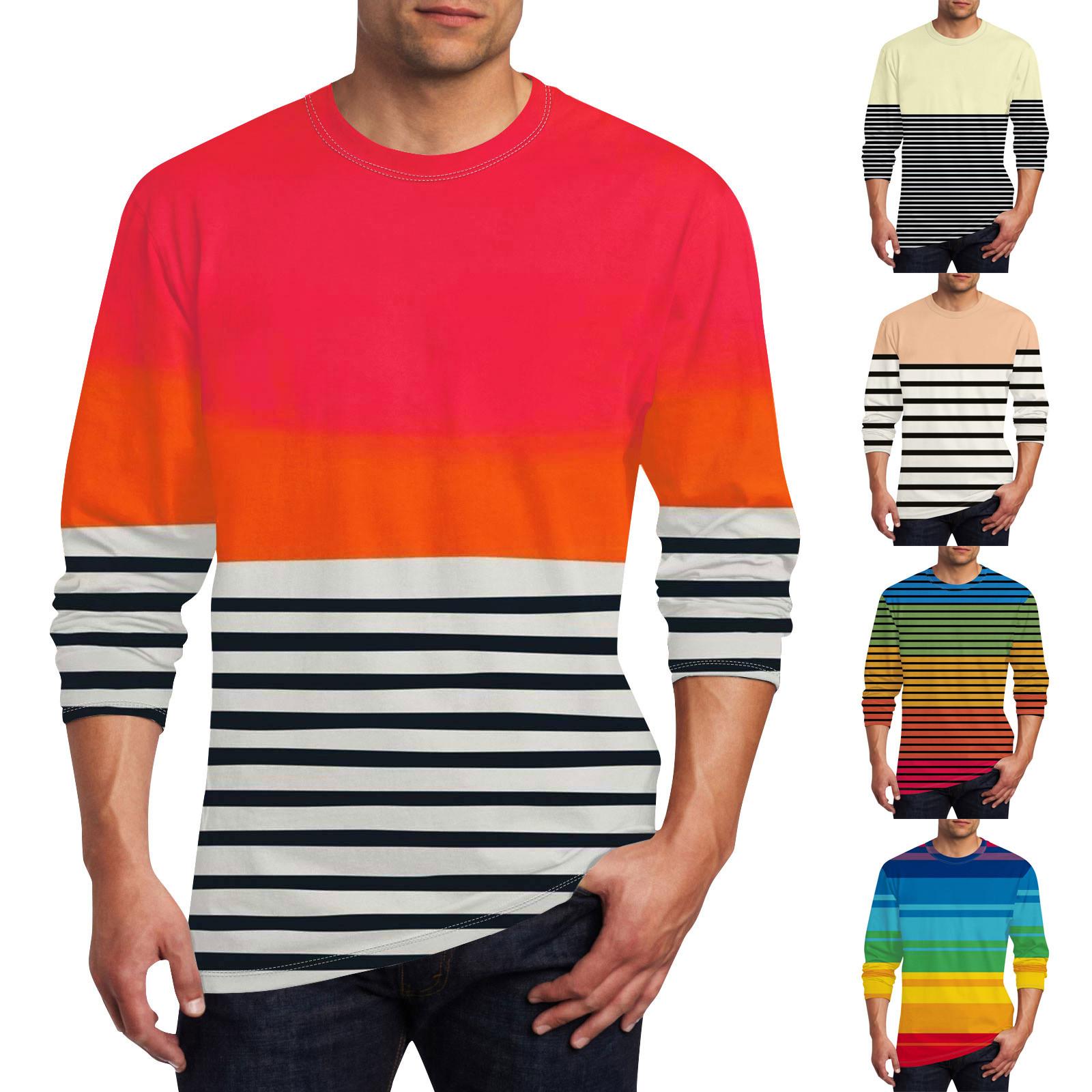Wahaha123 Heren T-shirt O-hals Kleding Kleding Buiten Lange Mouw Print Modeontwerper Vintage L groen