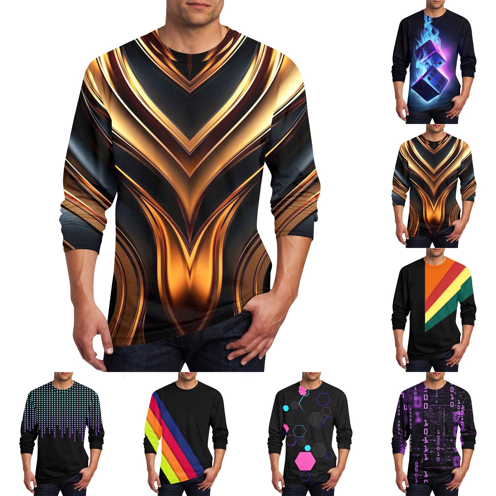 Linglong Heren T-shirt O-hals Kleding Kleding Buiten Lange Mouw Print Modeontwerper Vintage XXXXL