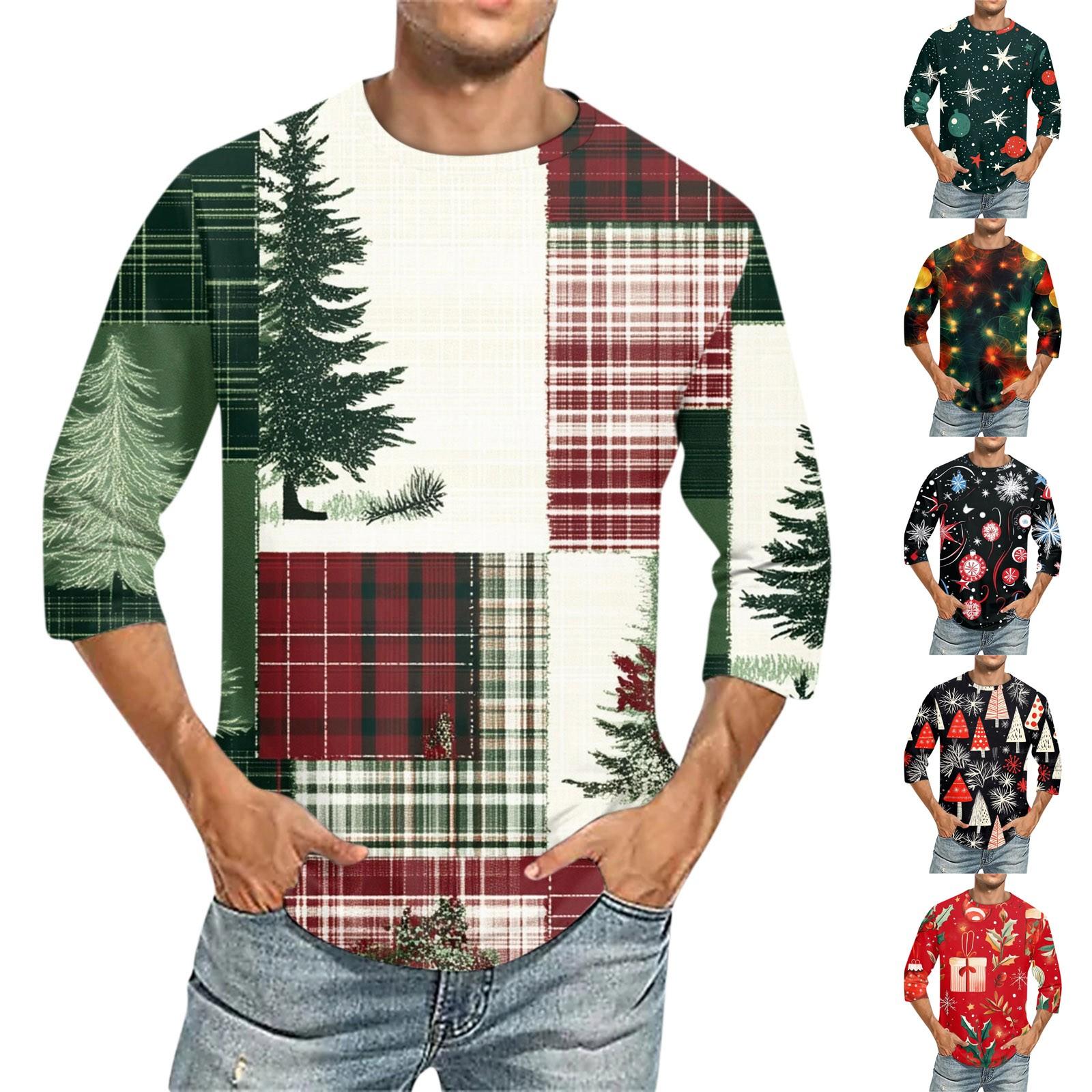 Ximalaya Men's Christmas print Round Neck Three Quarter Sleeve Top T-shirt S rood
