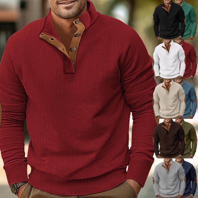 Fashion human Mode Heren Casual Staande Kraag Lange Mouw Okselstreep Corduroy Kleurblok Sweatshirt S wit