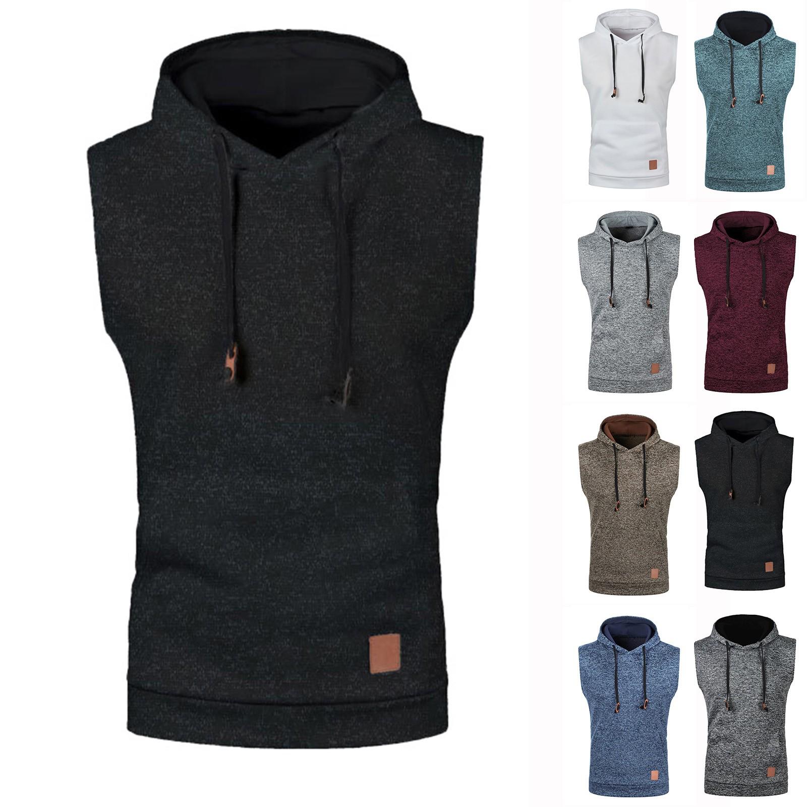 Xingben Two Heren herfst effen kleur capuchon vest Heren vest dunne fluwelen trui slanke trui Heren pullover capuchon zak vest L koffie
