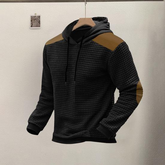 DILLER Heren Hoodie Patch Design Trekkoord Capuchon Lange Mouw Wafel Textuur Pullover Elastische Manchet Kleur Bijpassende Heren Mid Lengte Top L lichtgrijze kleur
