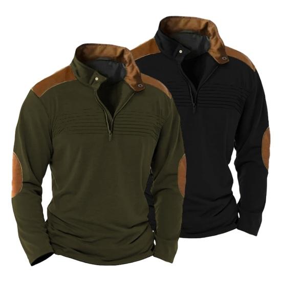 DILLER Herfst Lente Heren Sweatshirt Kleur Bijpassende Patchwork Rits Opstaande Kraag Retro Trui Lange Mouw Zacht Ademend Halflange Heren Dagelijkse Top XL legergroene kleur
