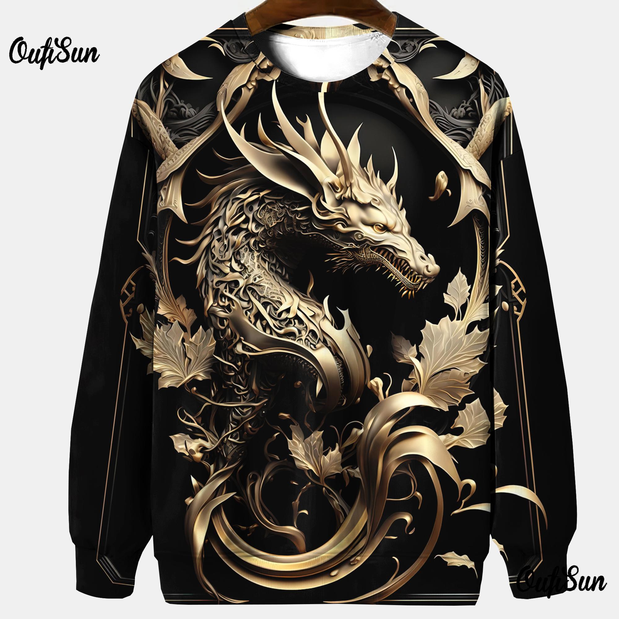ETST 013 Dieren Hoodies Voor Heren Hoedloos Sweatshirt Draak Grafische T-shirts 3D Print Oversized Herenkleding Tops Pullover Sweatshirt S
