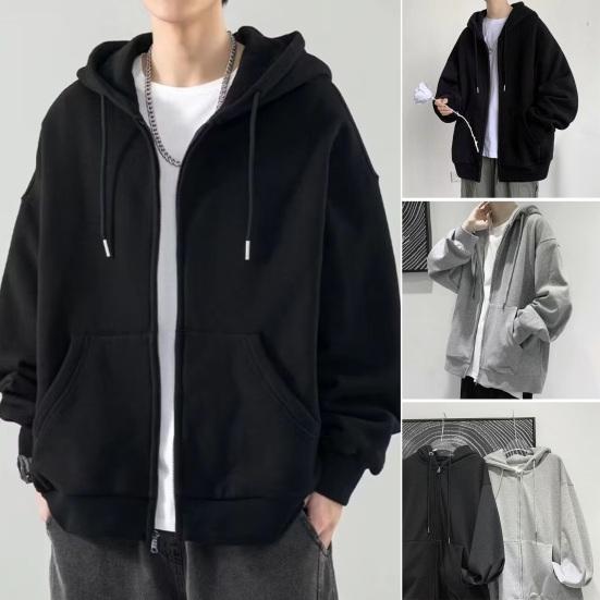 Western Cool Men Heren Herfst Winter Hoodie Trekkoord Losse Ritssluiting Lange Mouwen Zakken Capuchon Plus Size 4XL grijs