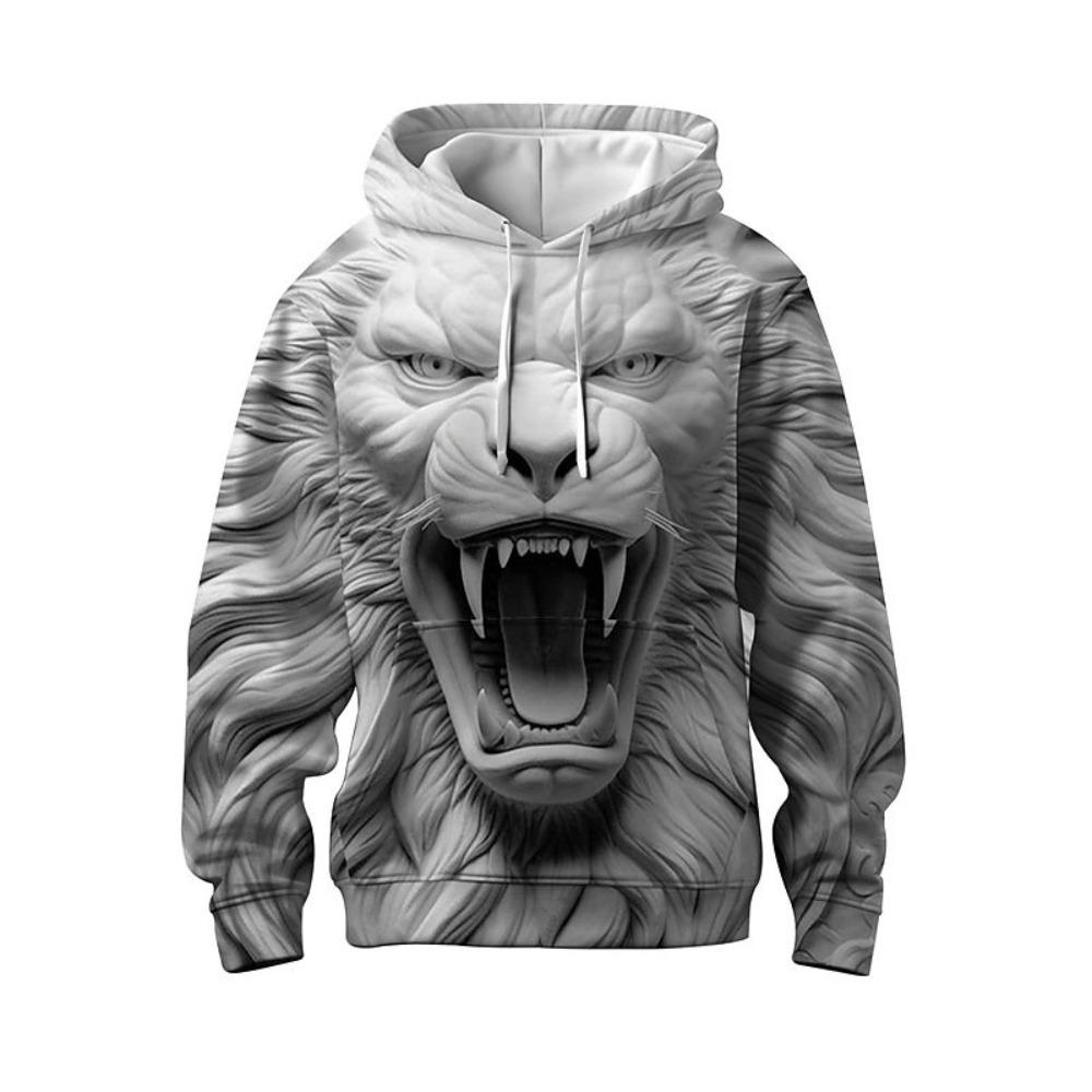 WowClassic Herenhoodie met 3D-print, leeuw, draak, tijger, kruispatroon, 3D-hoodies, visueel effect, truien S